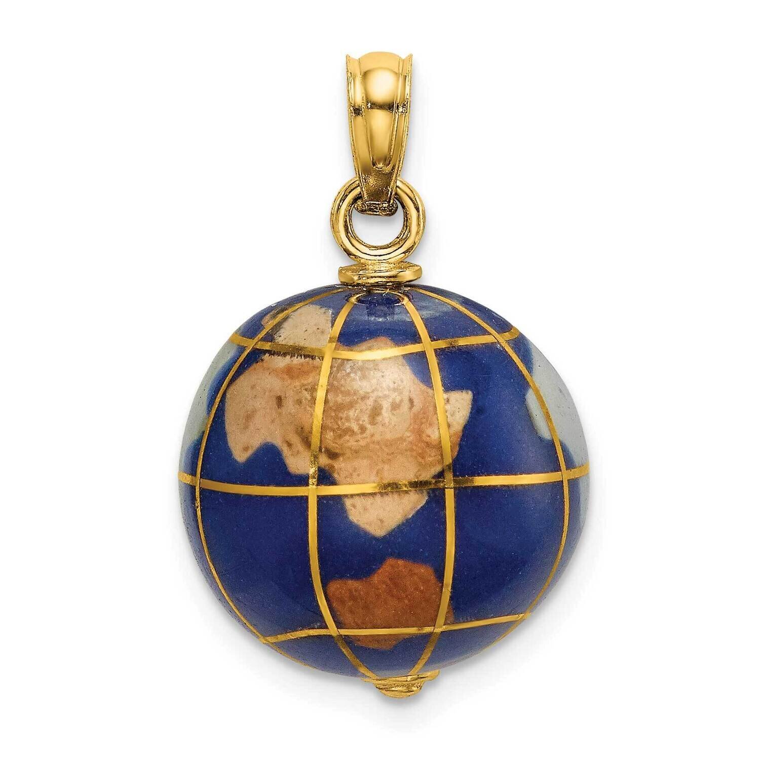 Enamel World Globe Charm 14k Gold 3-D K7067