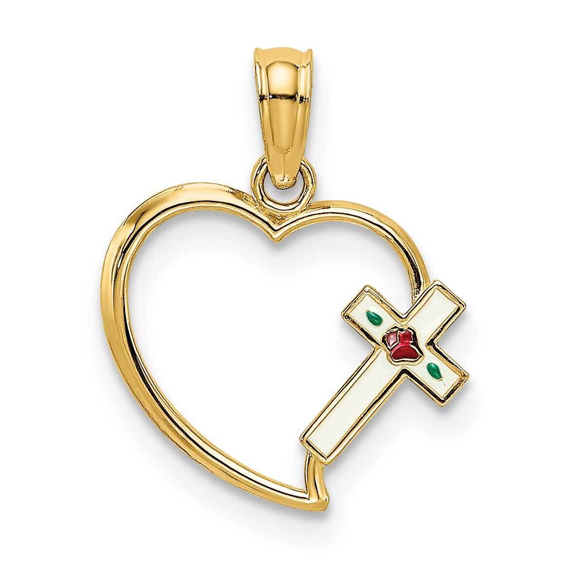 Cross Heart Charm 14k Gold Enamel K7069
