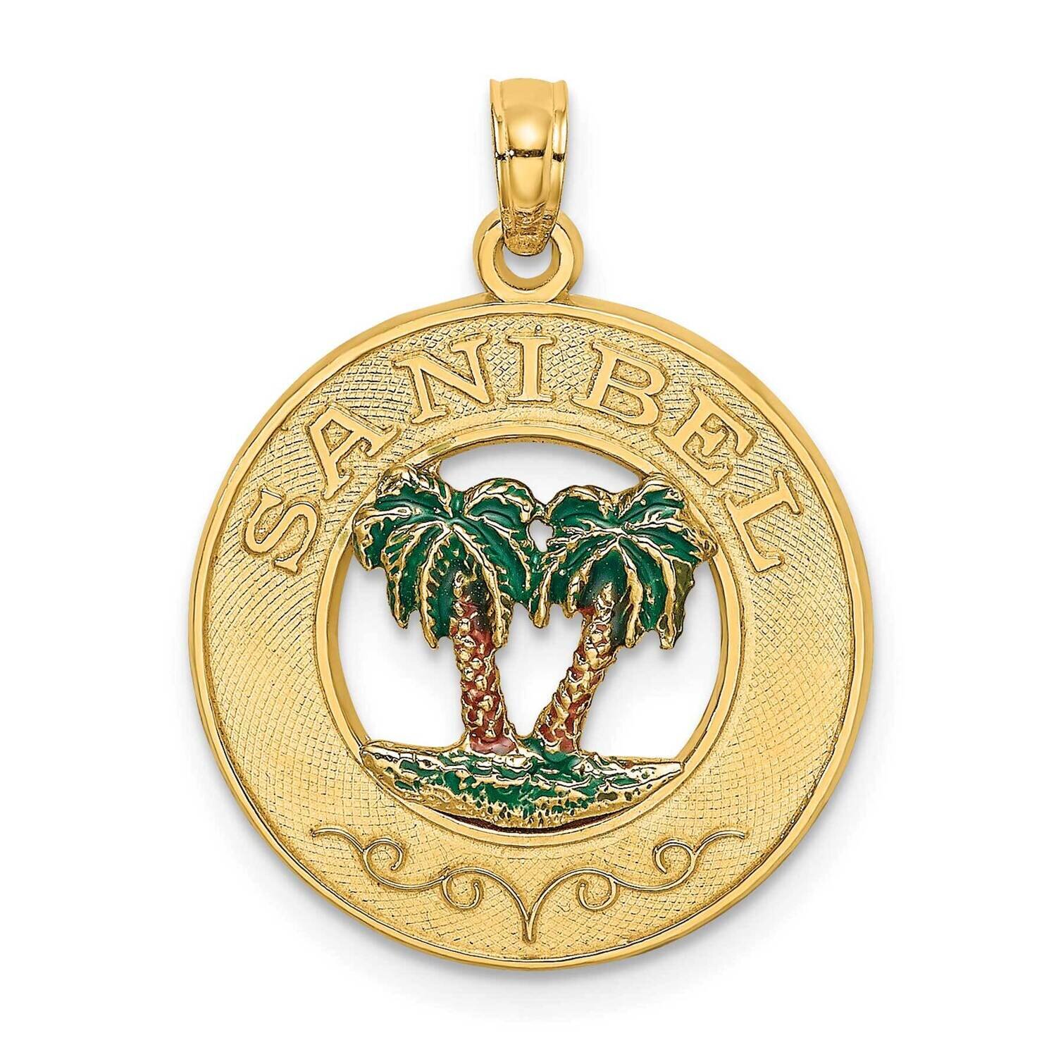 Sanibel Round Frame with Enameled Palm Tree Charm 14k Gold K7082
