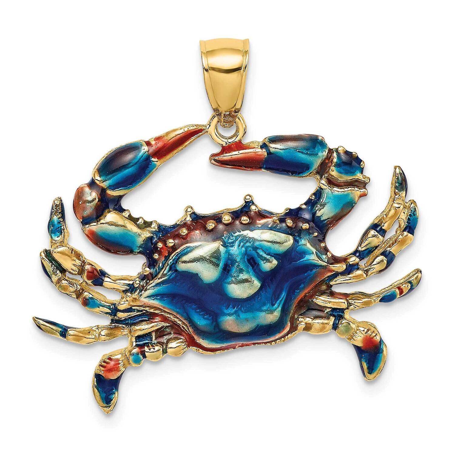 Blue Enamel Crab Charm 14k Gold 2-D K7087