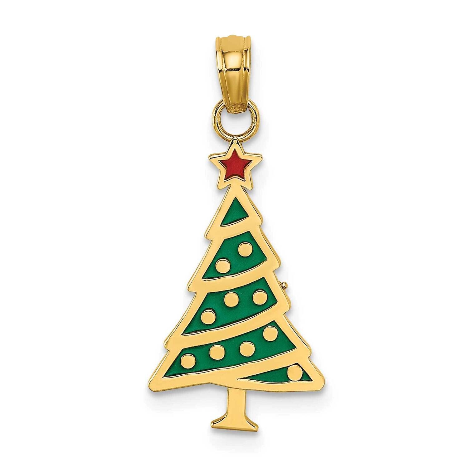 Green Christmas Tree with Red Star Charm 14k Gold Enamel K7089, MPN: K7089, 637218184545