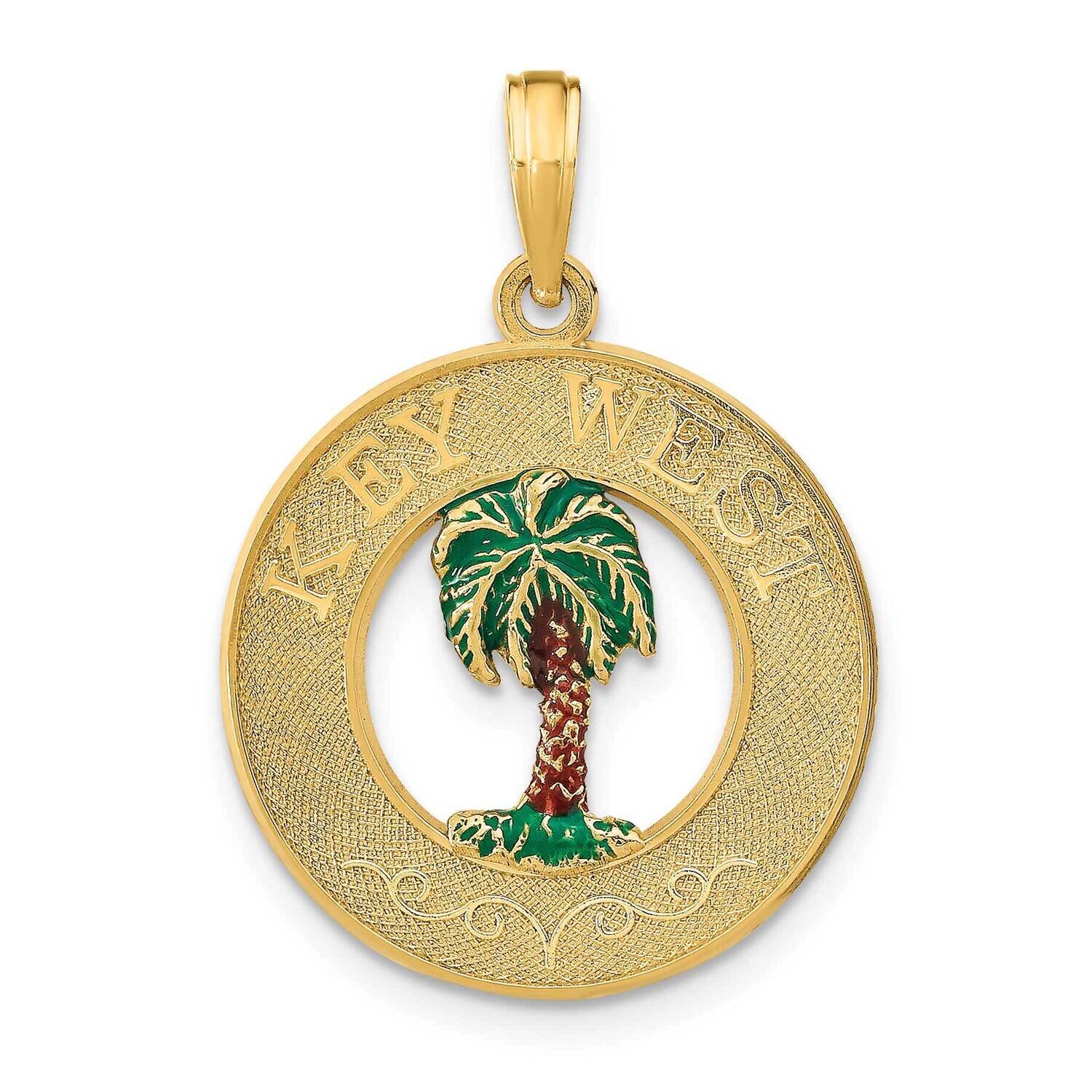Key West On Round Frame with Enamel Palm Tree Charm 14k Gold K7096, MPN: K7096, 637218186495