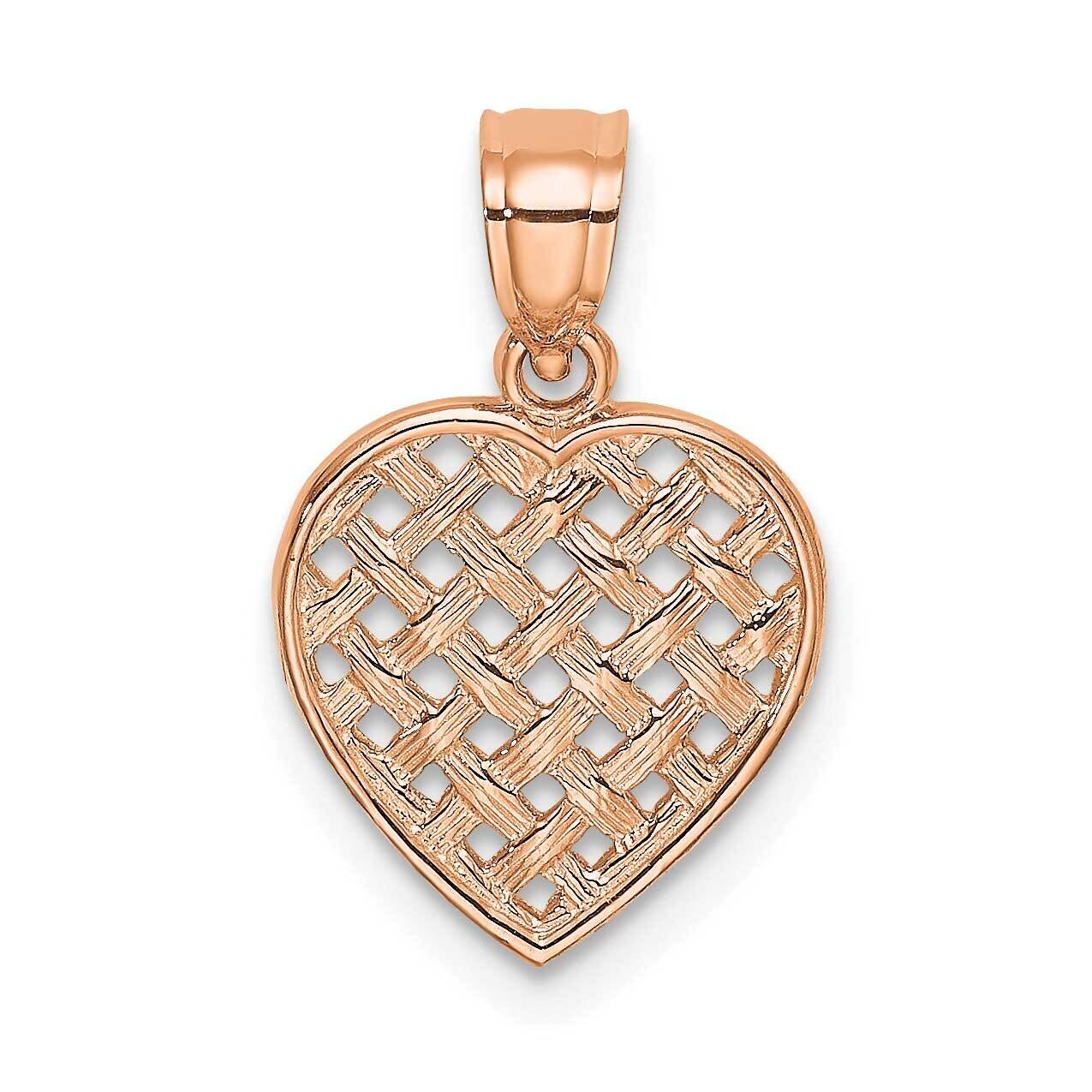Cut-Out Textured Woven Heart Charm 14k Rose Gold Polished K7101R, MPN: K7101R,
