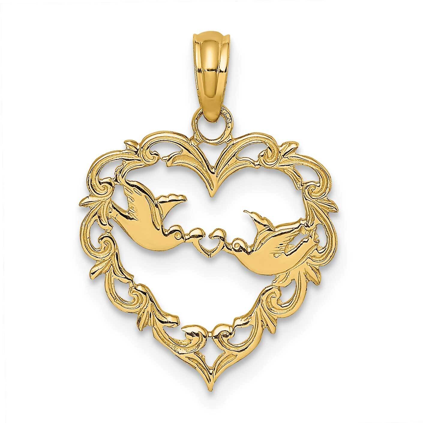 Love Birds In Heart Pendant 14k Gold Polished K7105