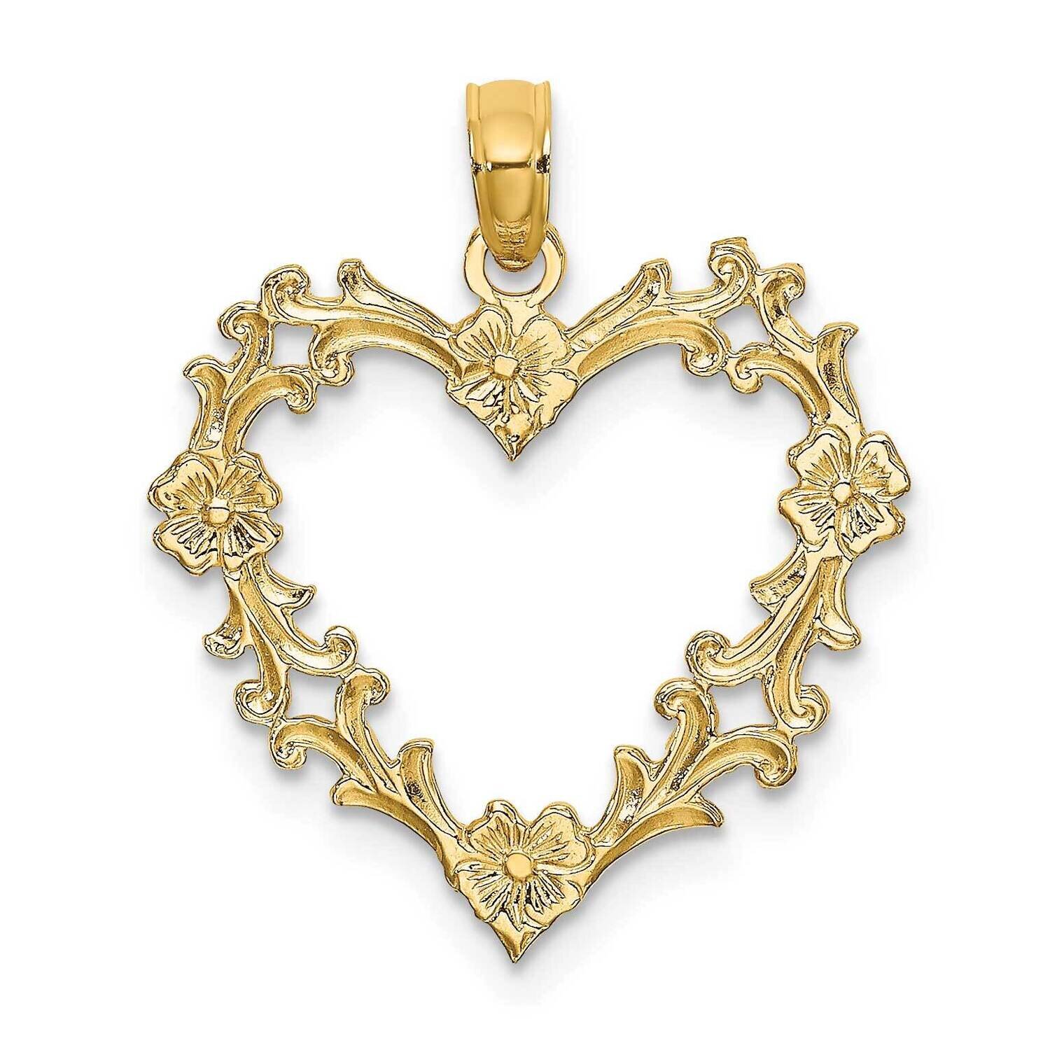Floral Heart Charm 14k Gold Cut-out K7107