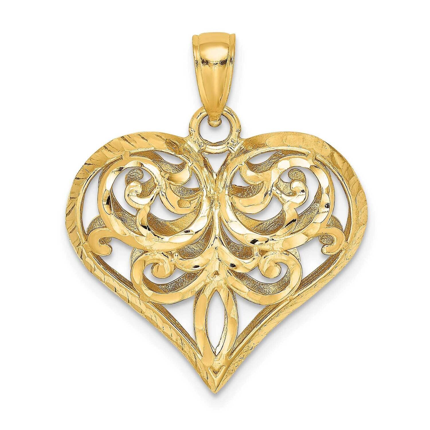 Heart Charm 14k Gold 3-D Diamond-cut K7115