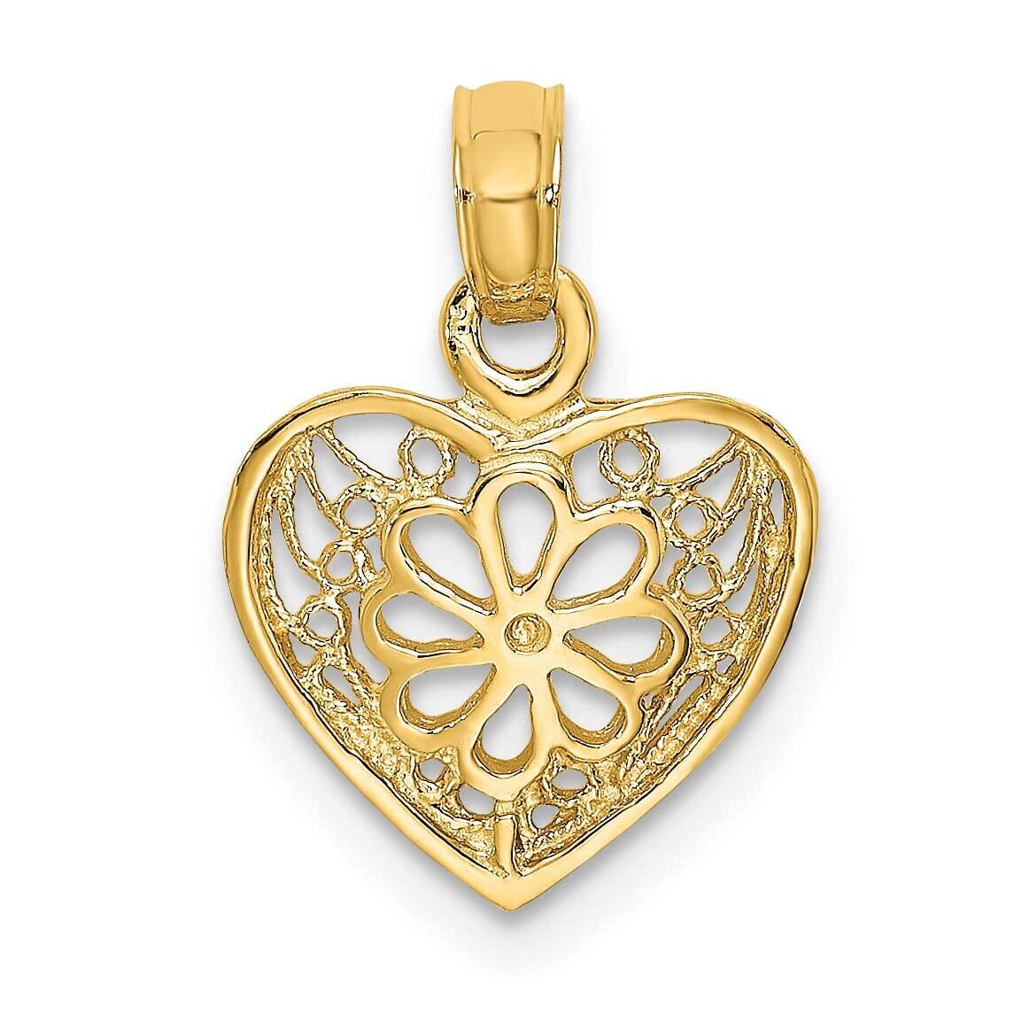Filigree Heart with Flower Design Charm 14k Gold 2-D K7120