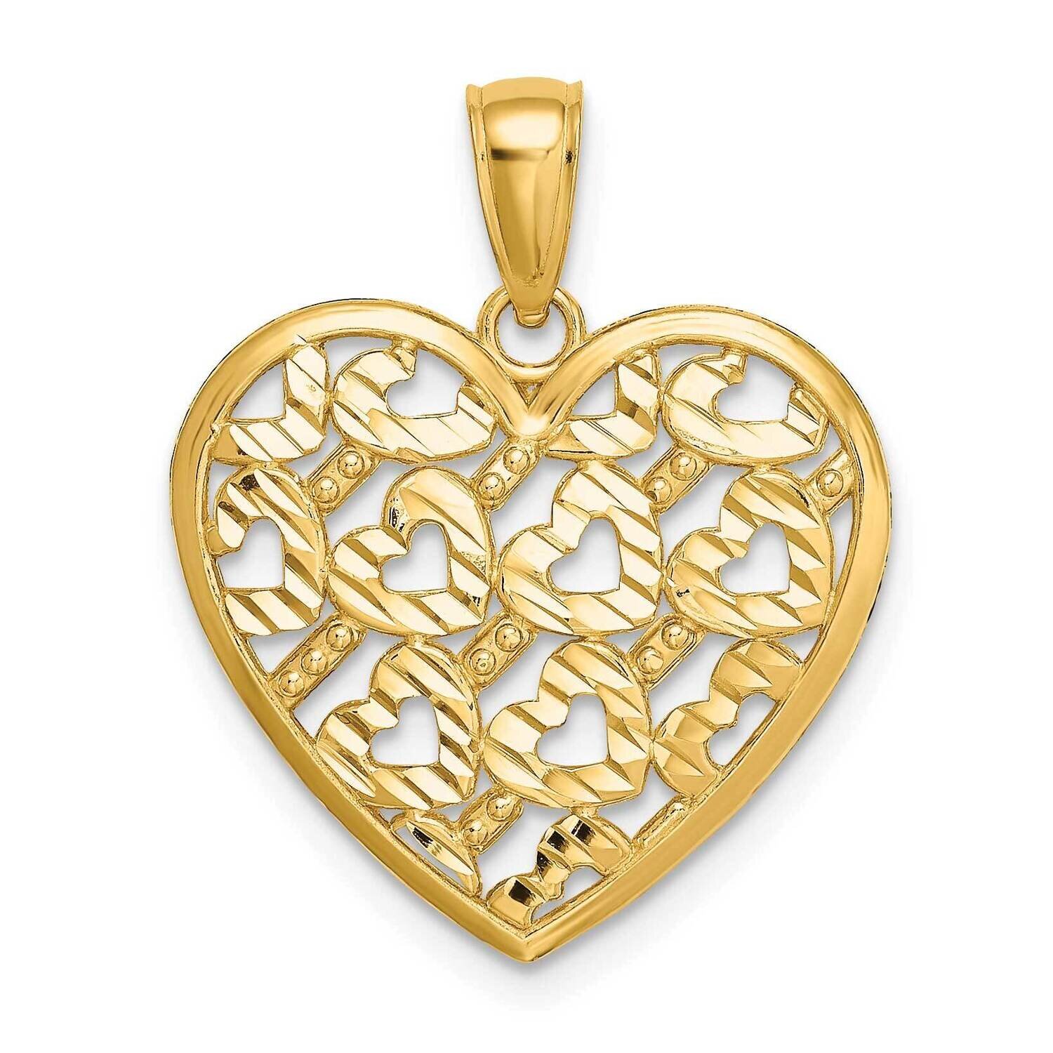 Heart Pattern On Heart Charm 14k Gold Diamond-cut K7126