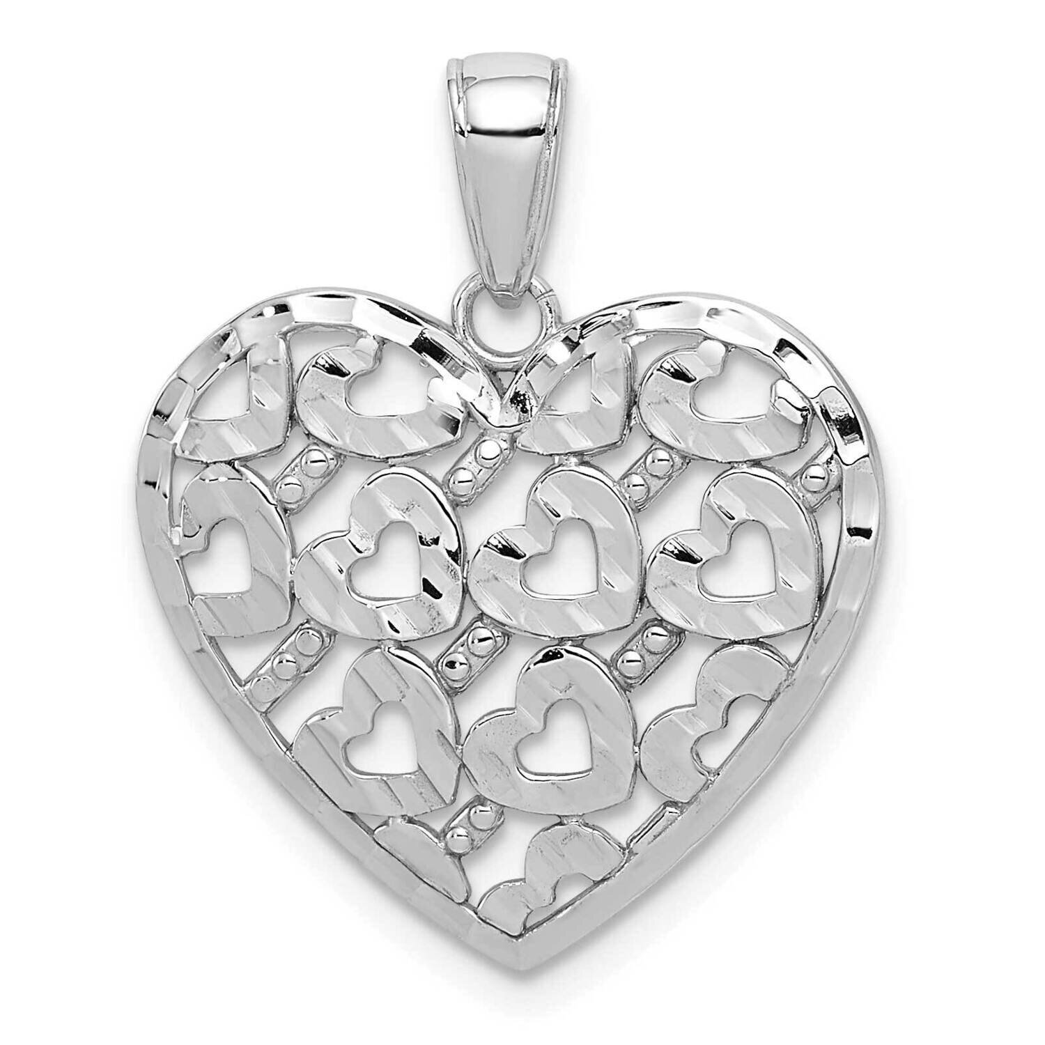 Heart Pattern On Heart Charm 14k White Gold Diamond-cut K7126W