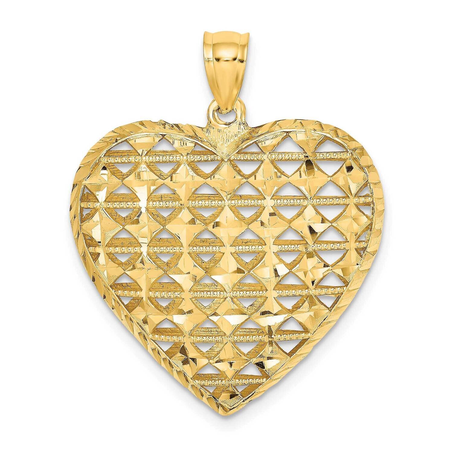 3-D Puffed Heart with Marquise Pattern Charm 14k Gold Diamond-cut K7128, MPN: K7128, 637218082056