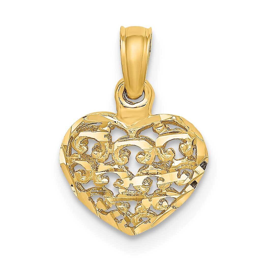 Mini Puffed Heart Charm 14k Gold 3-D Diamond-cut K7130