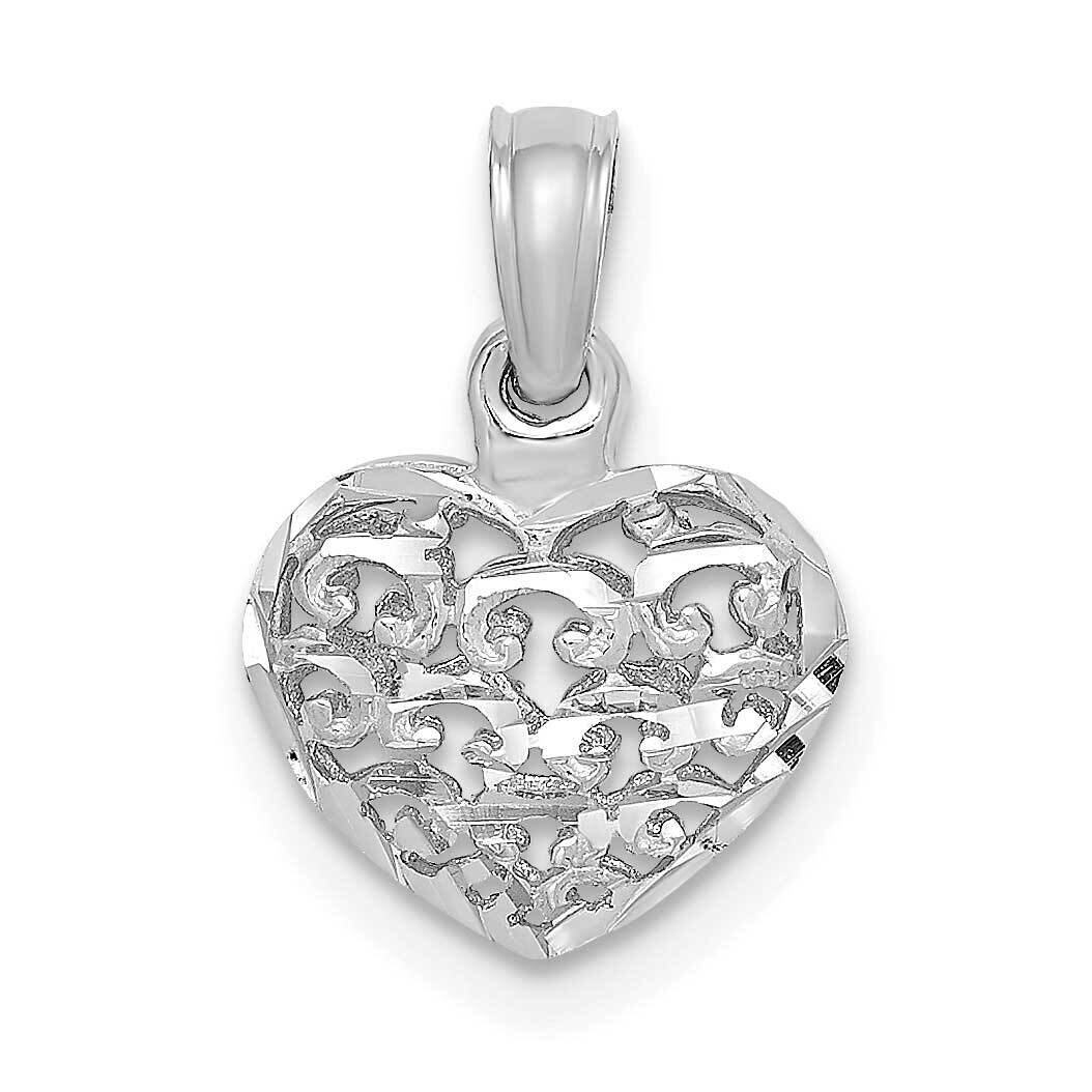 Mini Puffed Heart Charm 14k White Gold 3-D Diamond-cut K7130W, MPN: K7130W,