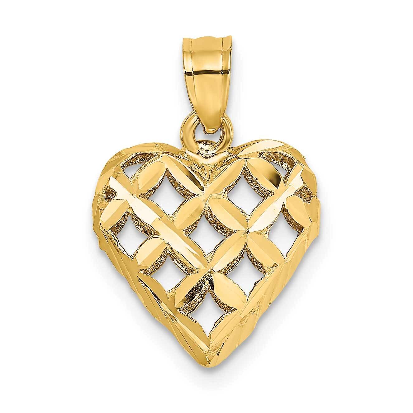 Puffed Heart Charm 14k Gold 3-D Diamond-cut K7131, MPN: K7131, 637218094875