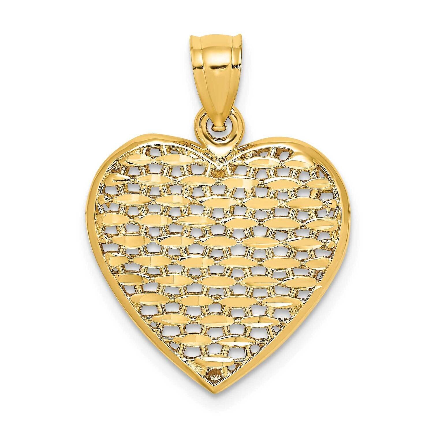 Puffed Heart Charm 14k Gold 3-D Diamond-cut K7132