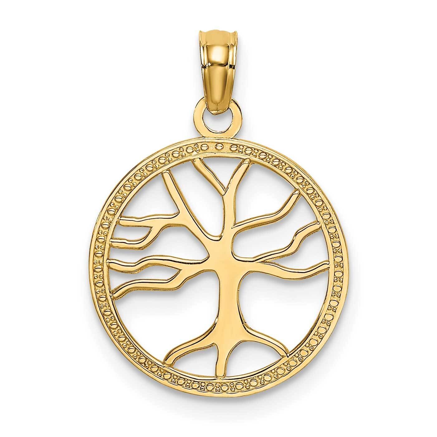 Small Tree of Life In Round Frame Charm 14k Gold 3-D K7139