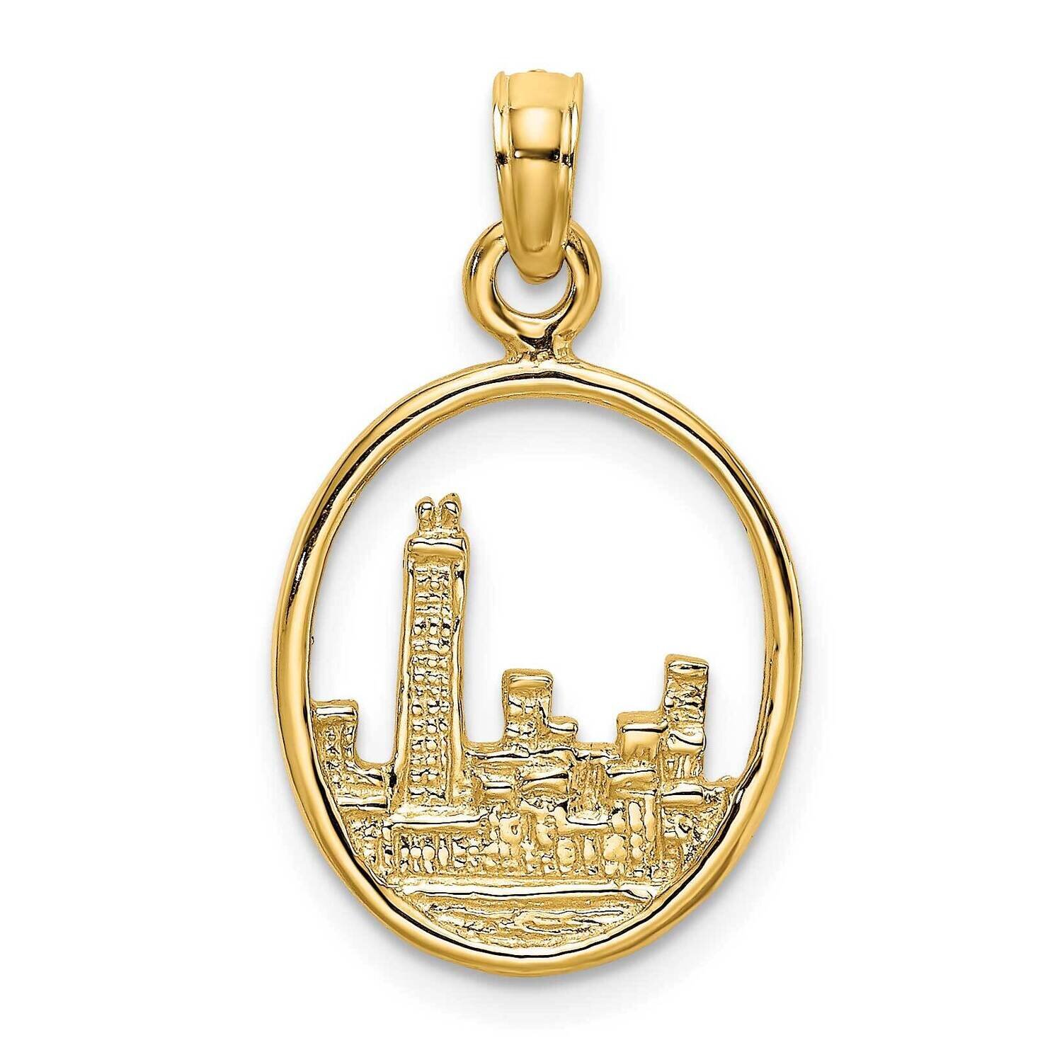 Chicago Skyline In Circle Frame Charm 14k Gold 2-D K7143, MPN: K7143, 63721800861