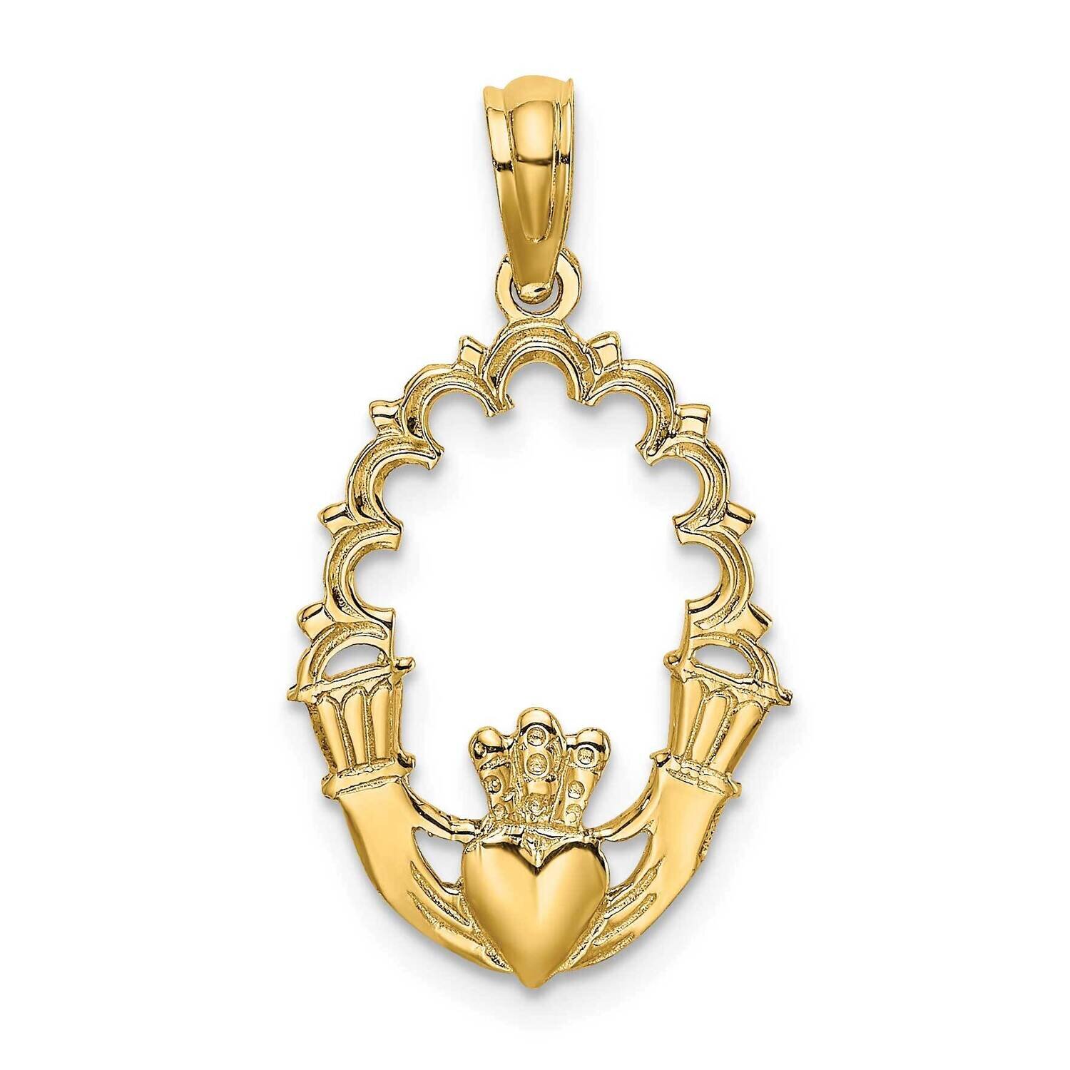 Engraved Claddagh In Oval with Lace Trim Charm 14k Gold K7163, MPN: K7163, 637218008902