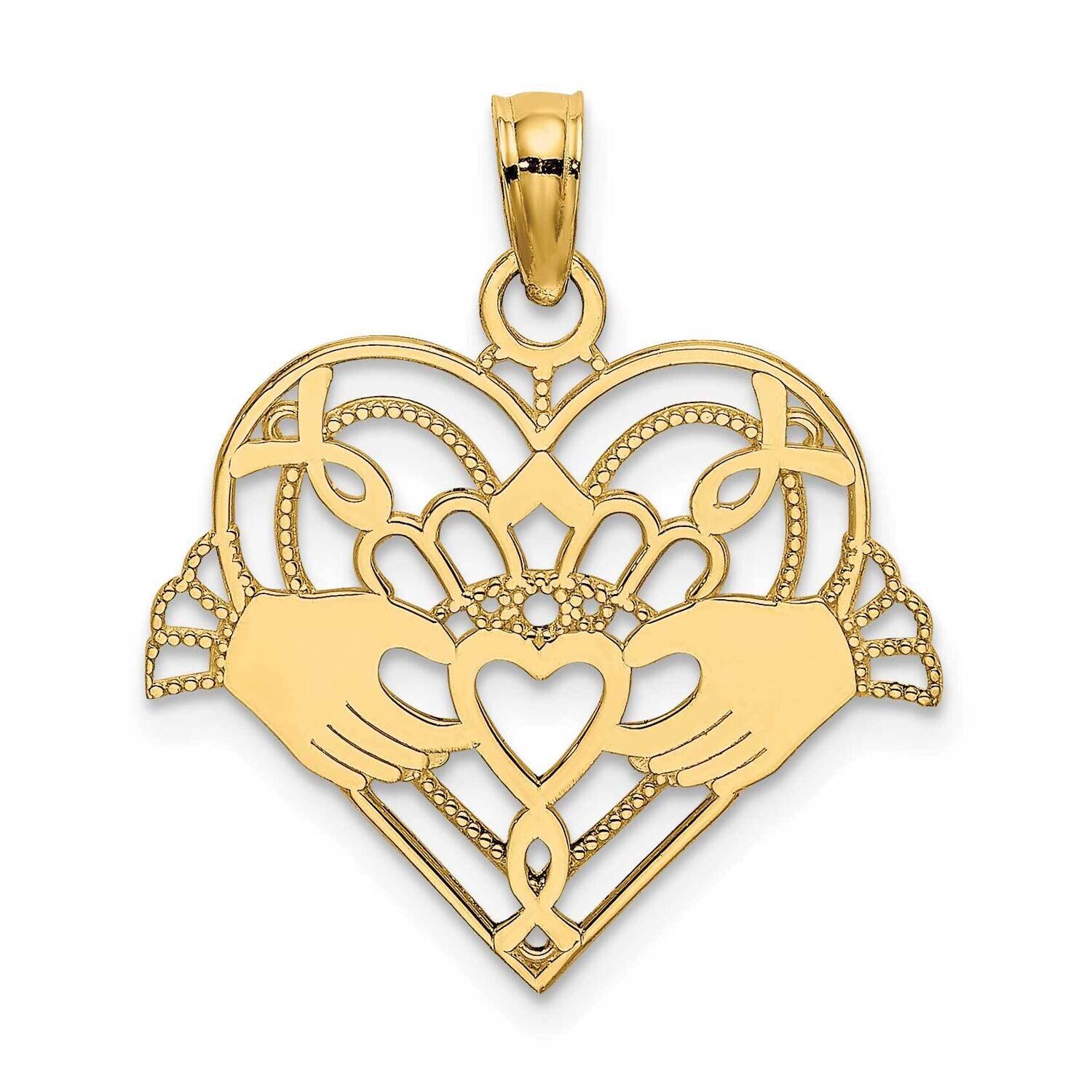 Beaded Claddagh In Heart Charm 14k Gold Polished K7191, MPN: K7191, 637218039098