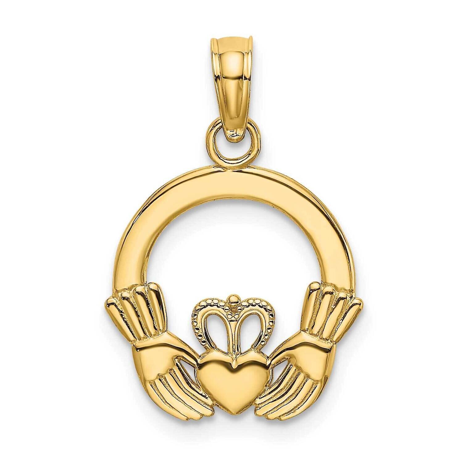 Round Claddagh Charm 14k Gold Polished &amp; Textured K7237