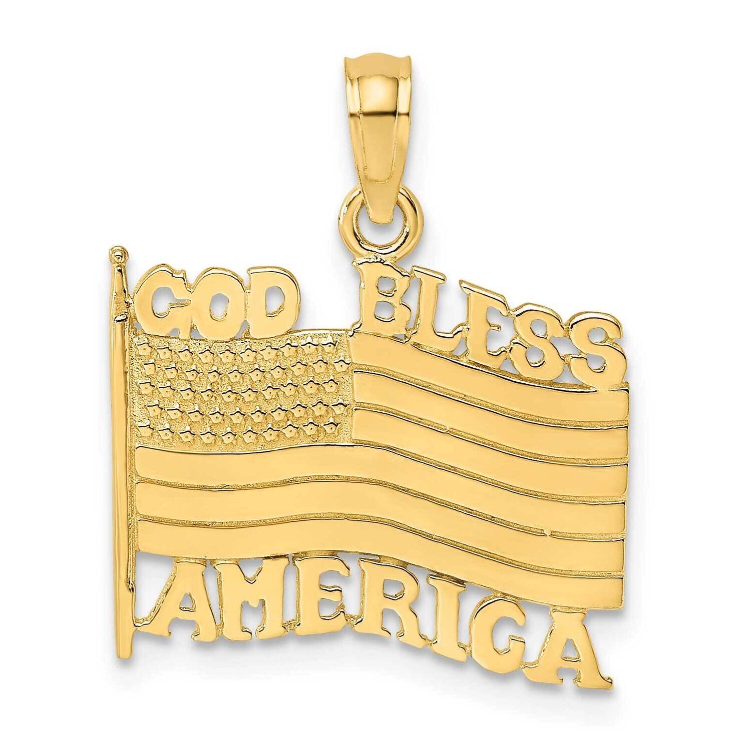 God Bless America with Flag Charm 14k Gold Polished & Textured K7259