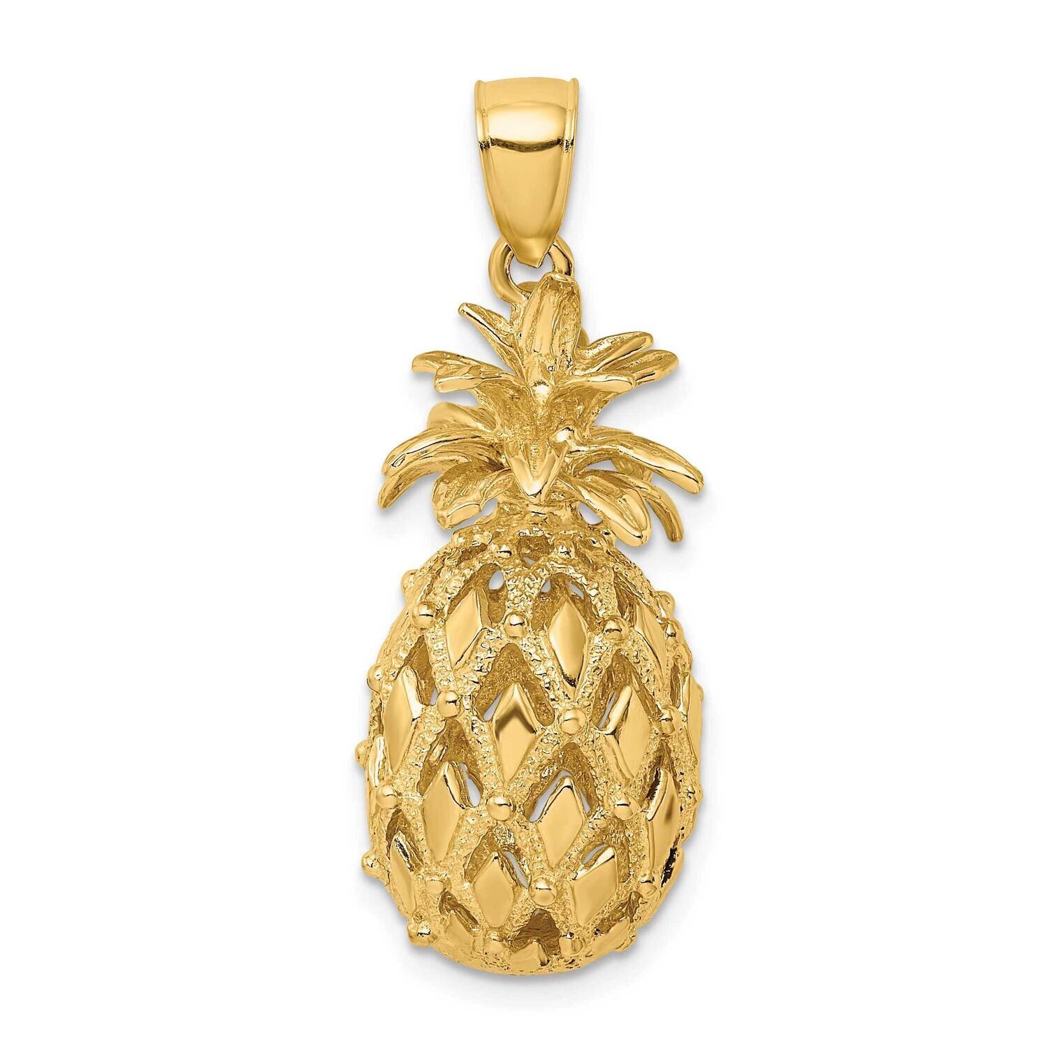 Polished Pineapple Charm 14k Gold 3-D Textured K7266
