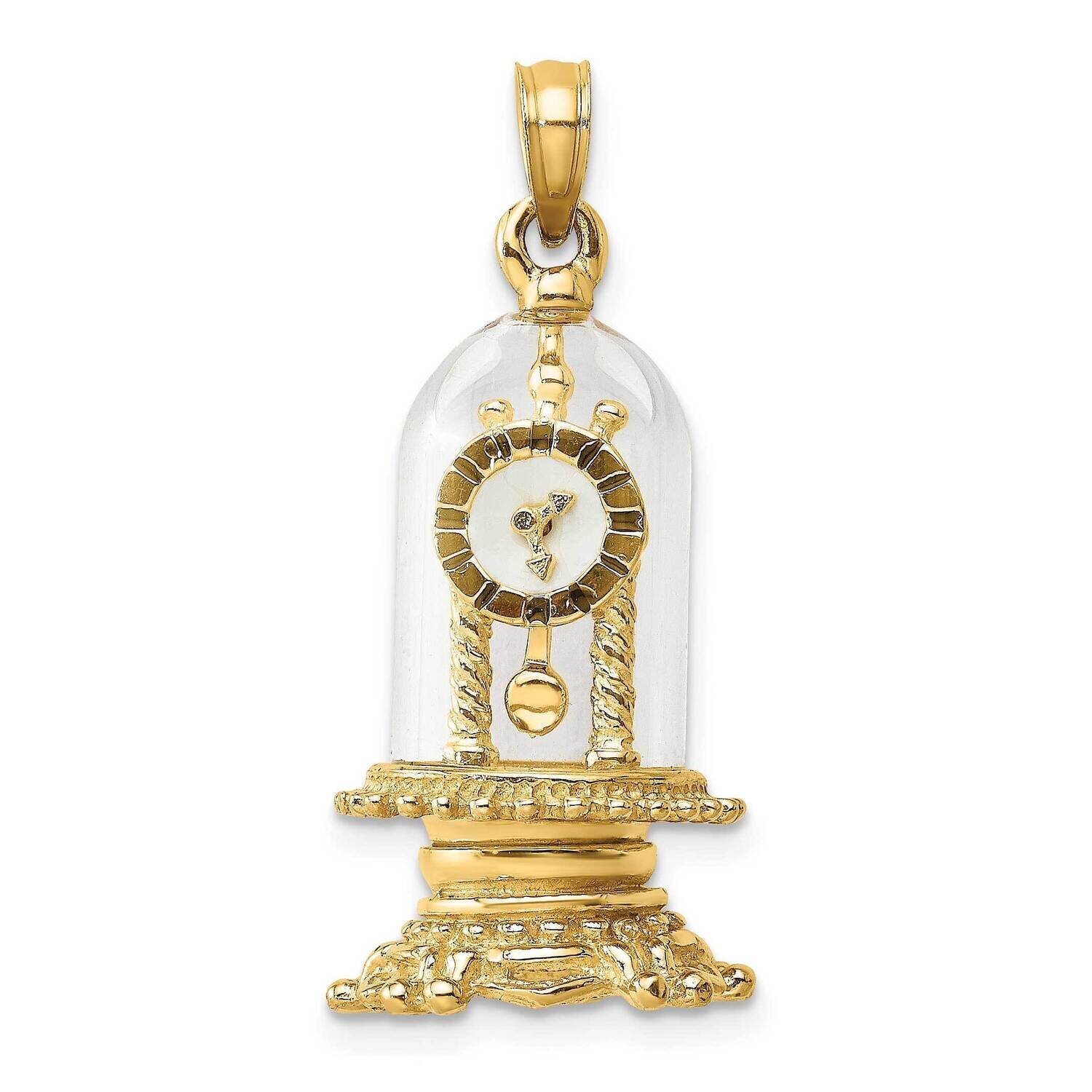 3-D Moveable Clock In Glass Dome Charm 14k Gold Enamel K7283