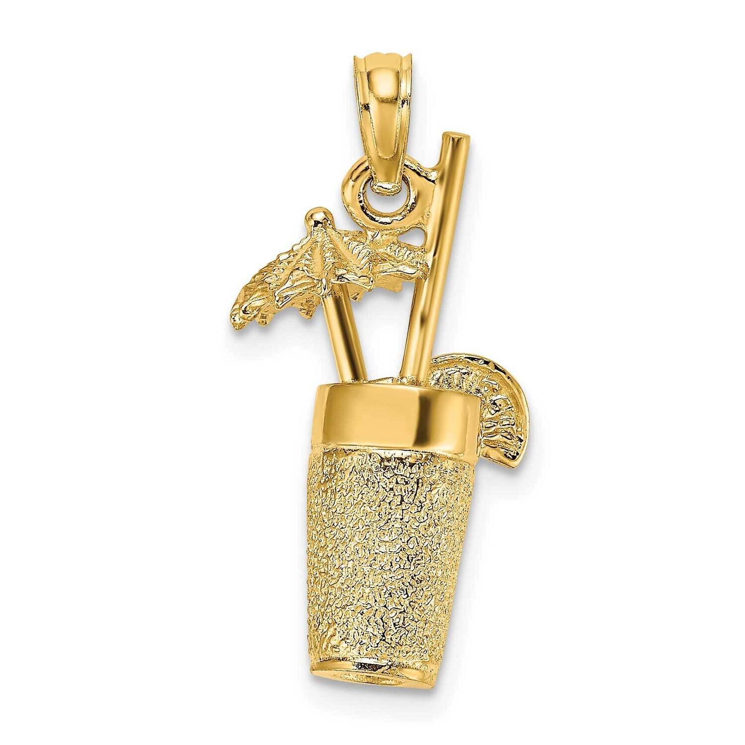 Cocktail Drink Charm 14k Gold 3-D Textured K7304, MPN: K7304, 637218104741