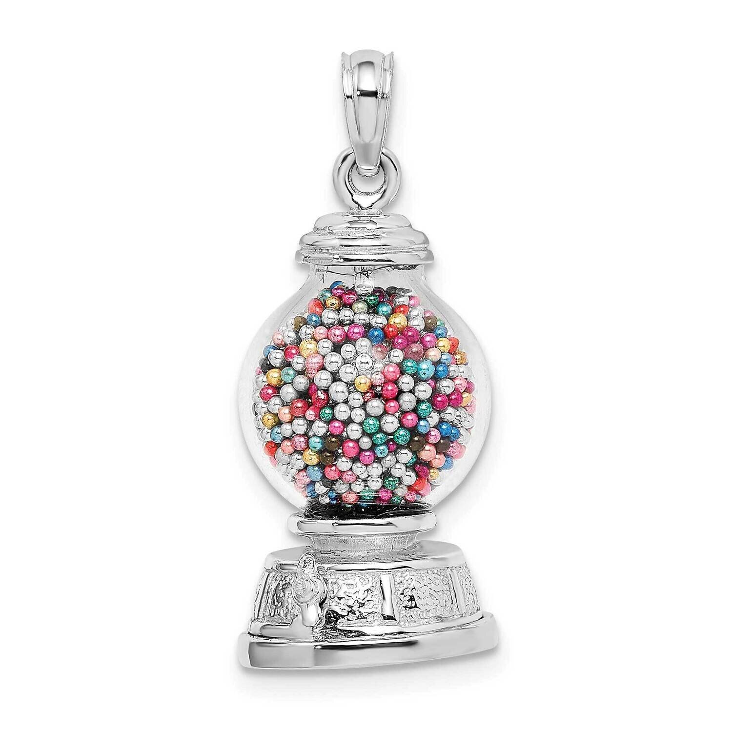 Moveable Gumball Machine Glass Pendant 14k White Gold 3-D K7307W