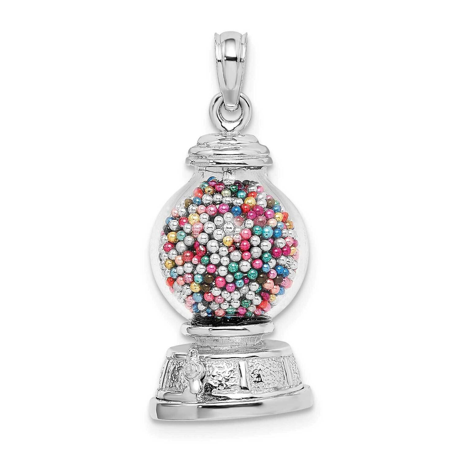 Moveable Gumball Machine Glass Pendant 14k White Gold 3-D K7307W, MPN: K7307W, 637218116133