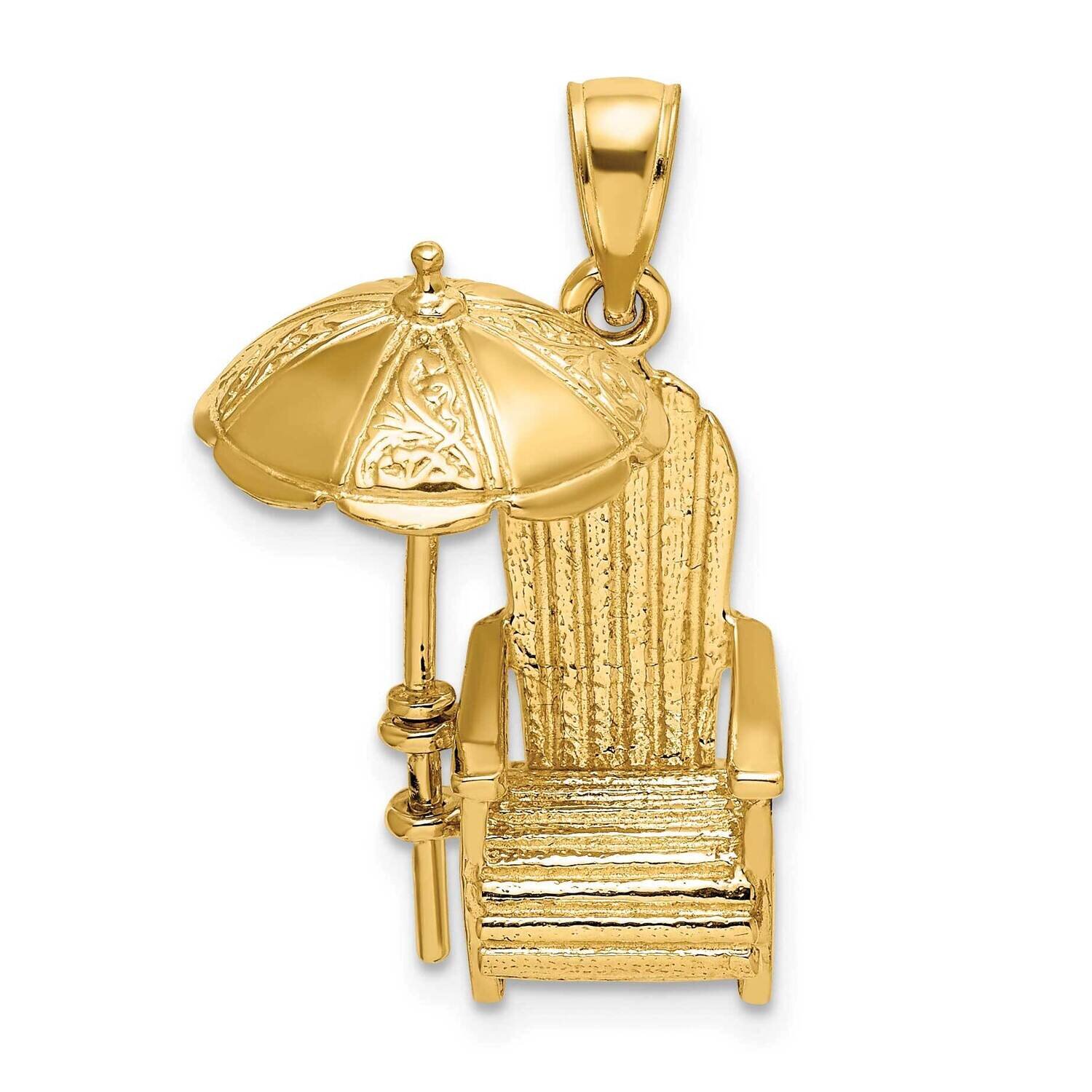 Beach Chair with Umbrella Charm 14k Gold 3-D K7316, MPN: K7316, 637218114481