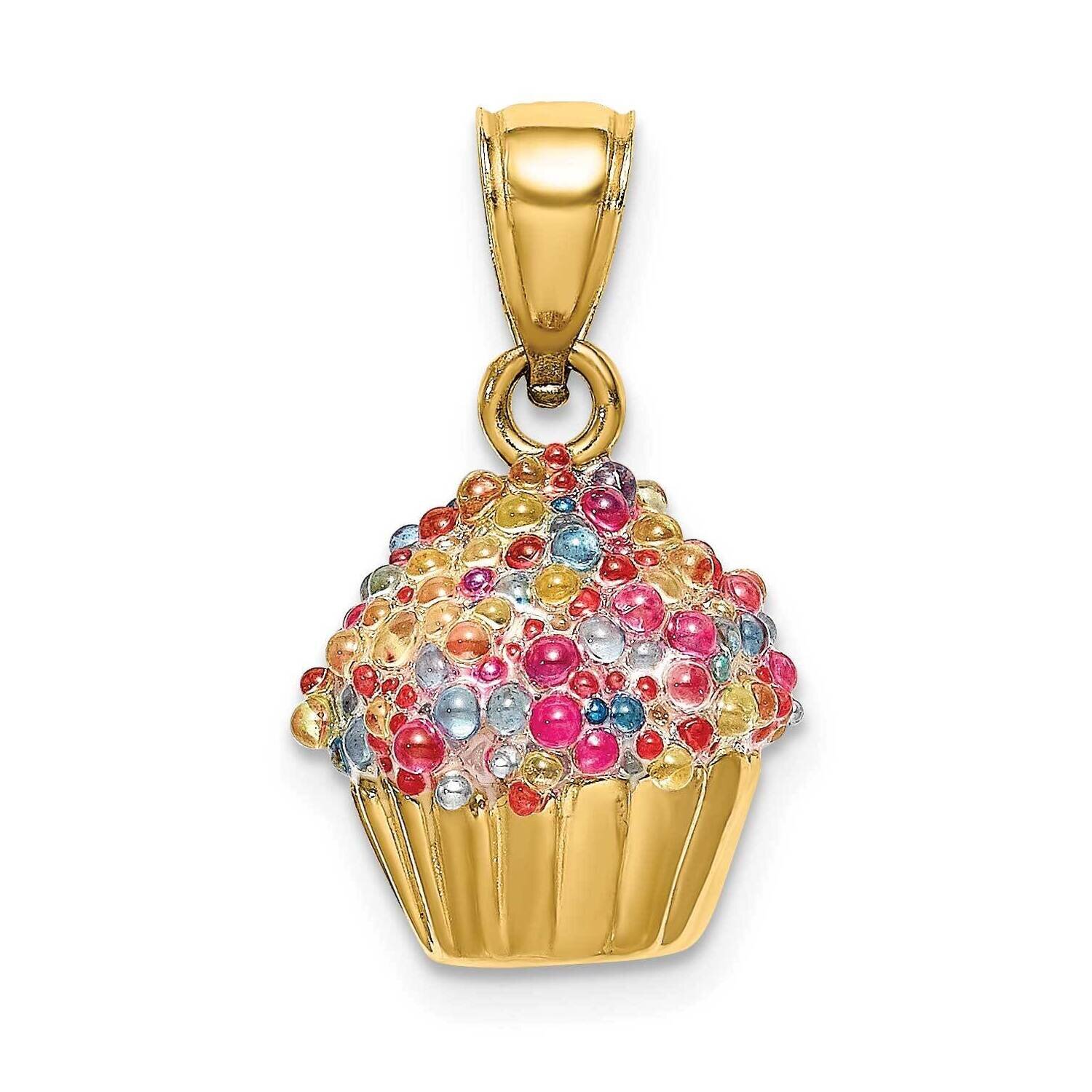 Cupcake Charm with Colored Bead Icing 14k Gold 3-D K7317