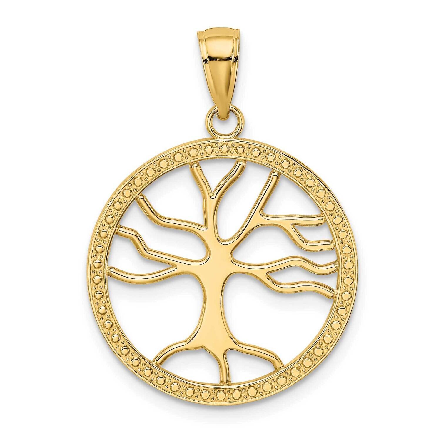 Large Tree of Life In Round Frame Charm 14k Gold 3-D K7341