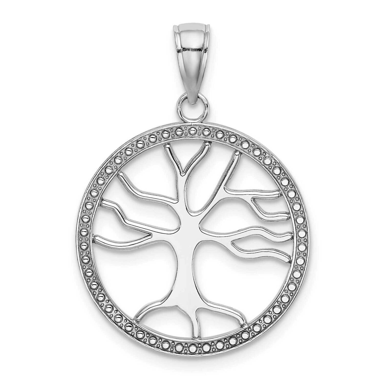 Large Tree of Life In Round Frame Charm 14k White Gold K7341W