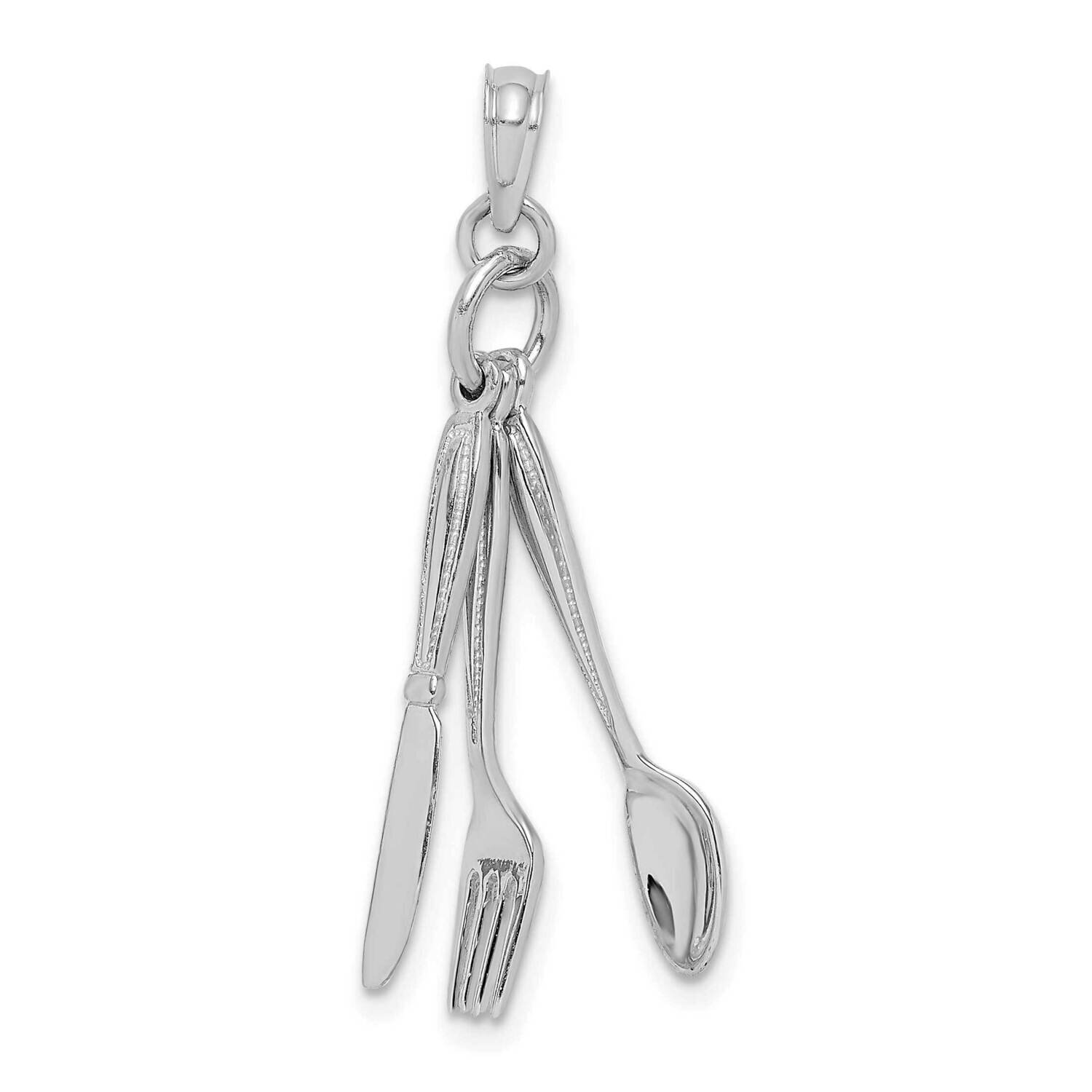 Moveable Knife Fork Spoon Charm 14k White Gold 3-D K7347W