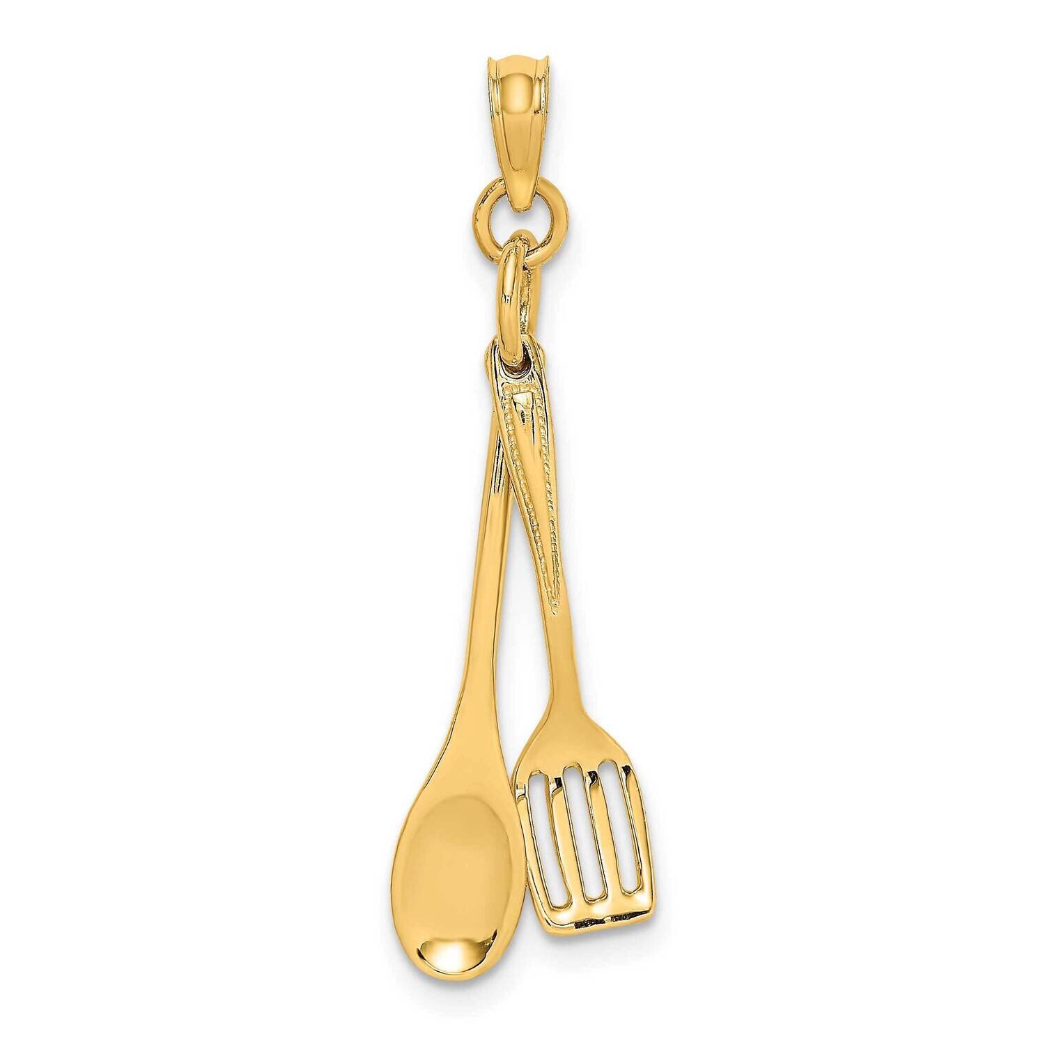 Moveable Wooden Spoon Spatula Charm 14k Gold 3-D K7353, MPN: K7353, 637218139798