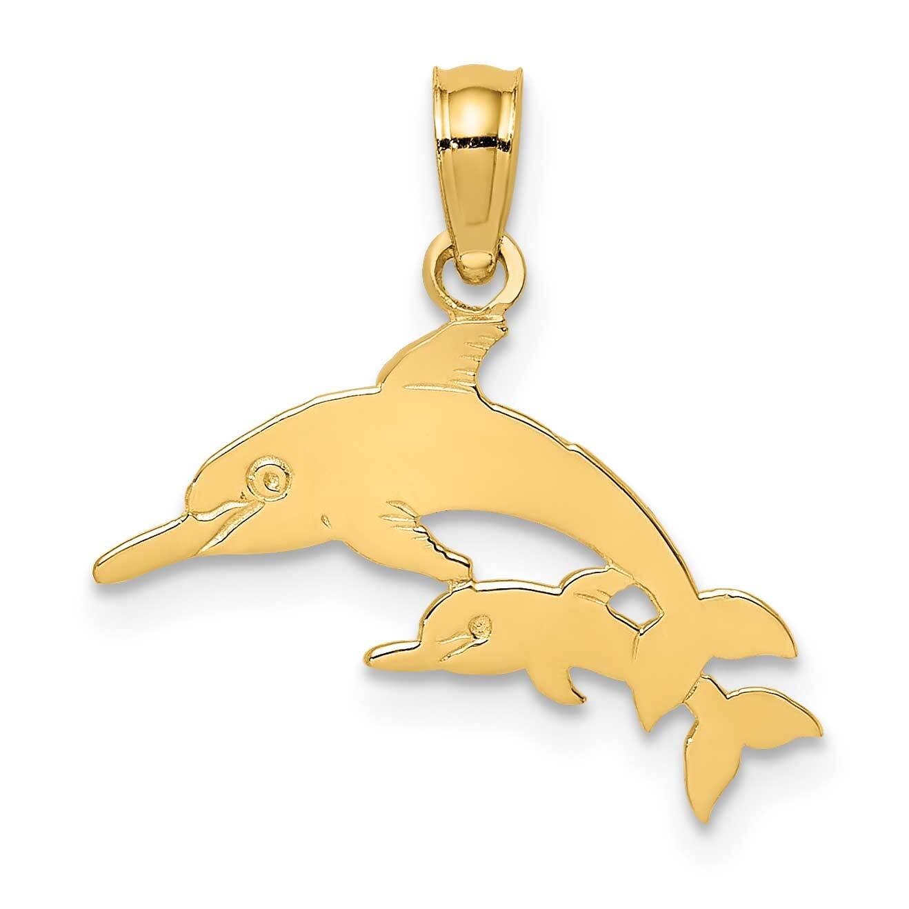 Mother Calf Dolphin Left Charm 14k Gold K7368