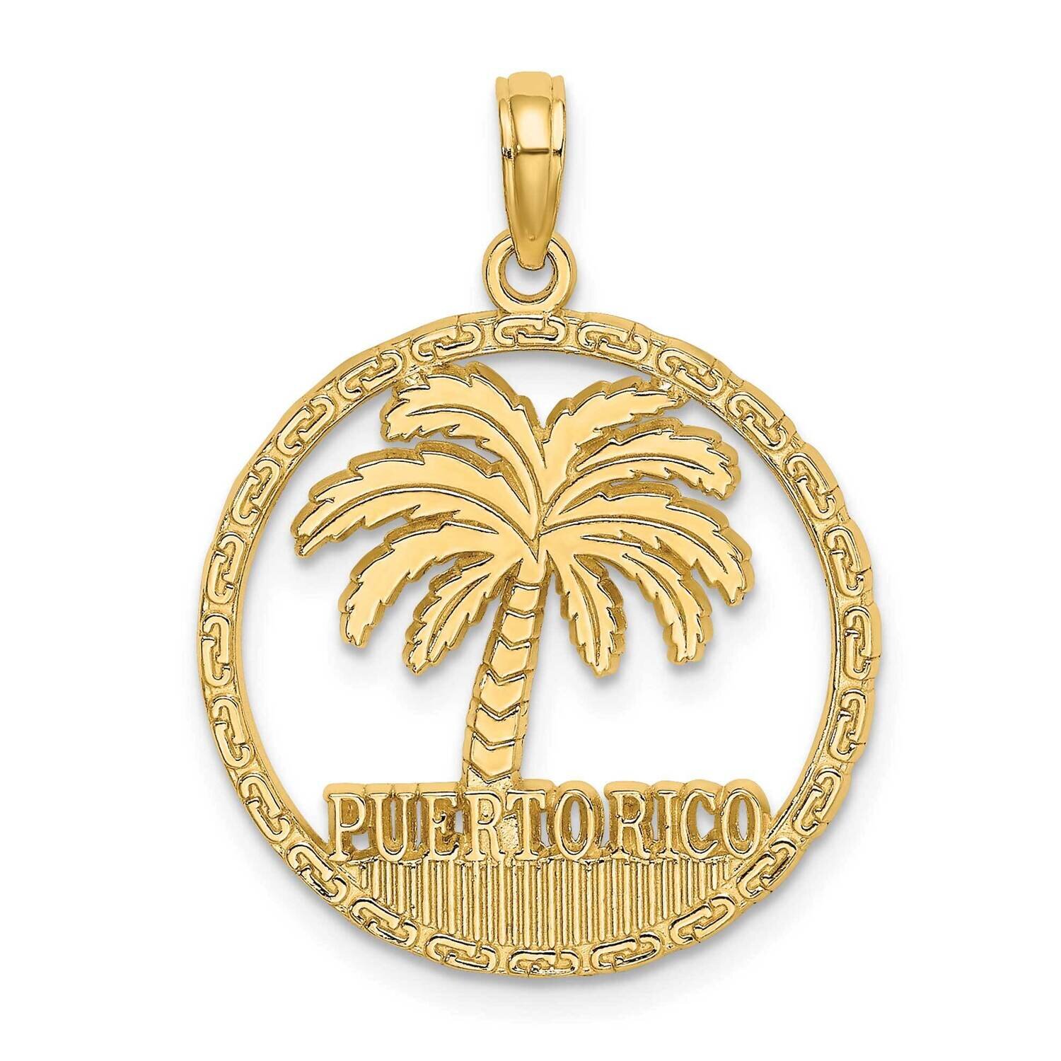 Puerto Rico Under Palm Tree In Disk Charm 14k Gold K7385