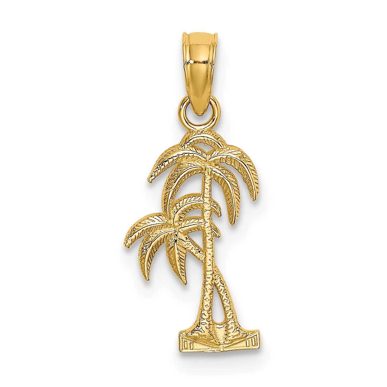 Double Palm Tree Charm 14k Gold Textured K7392