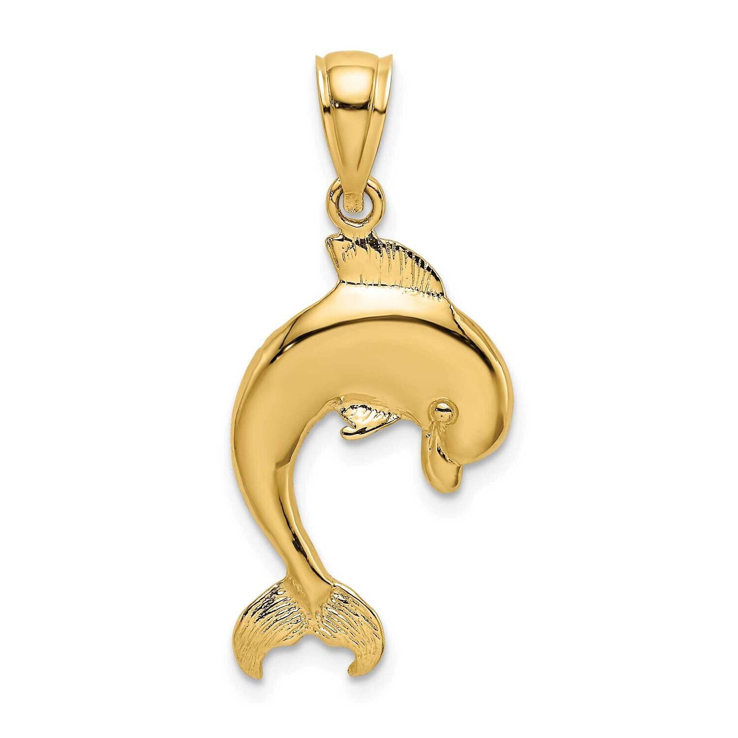 Polished Dolphin Jumping Charm 14k Gold 2-D K7415, MPN: K7415, 637218010981