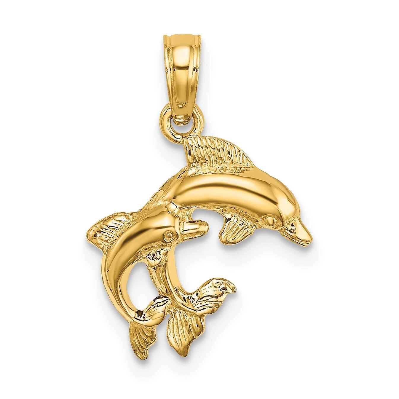 2-D Mini Double Dolphins Charm 14k Gold Polished K7417