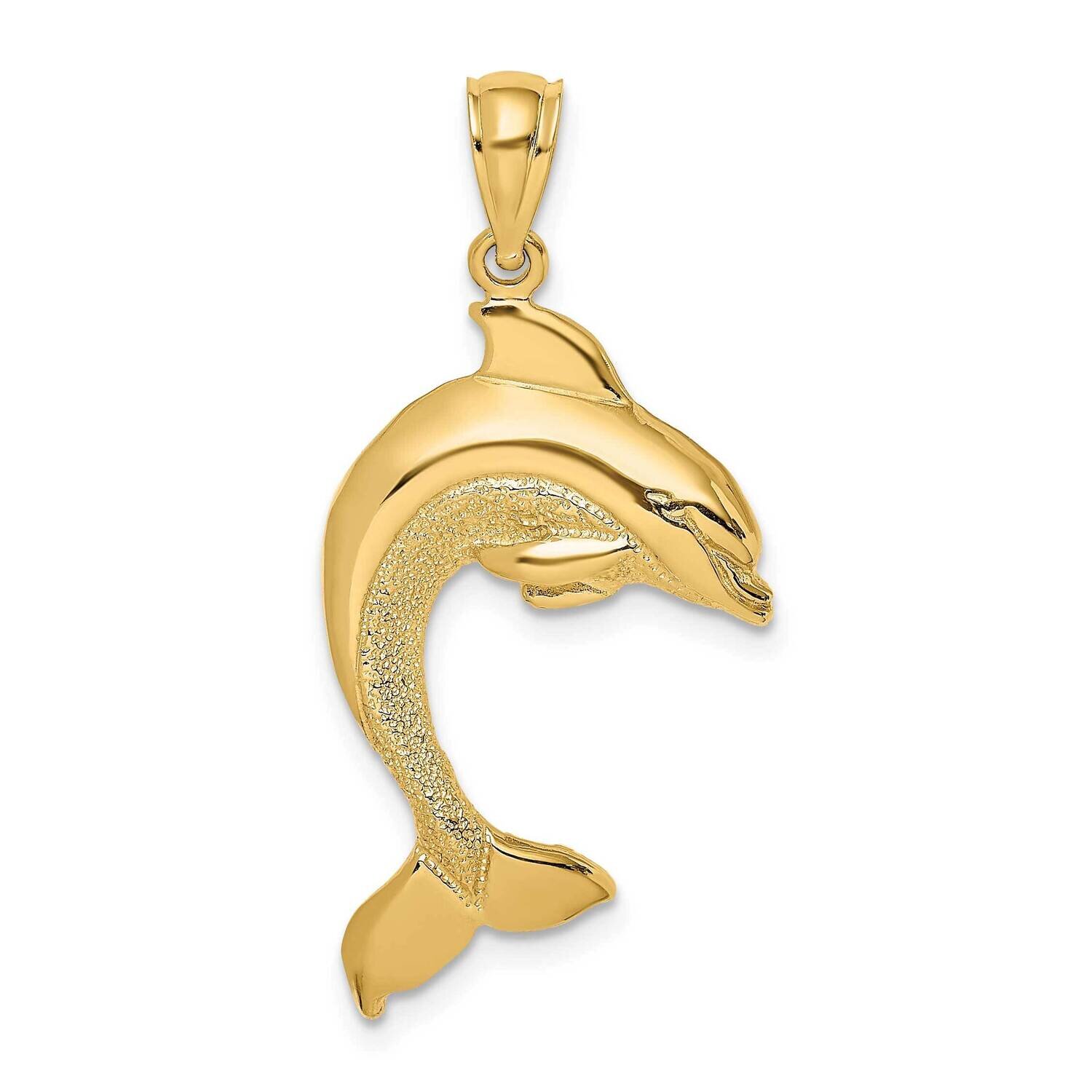 Polished Dolphin Jumping Charm 14k Gold 2-D K7418