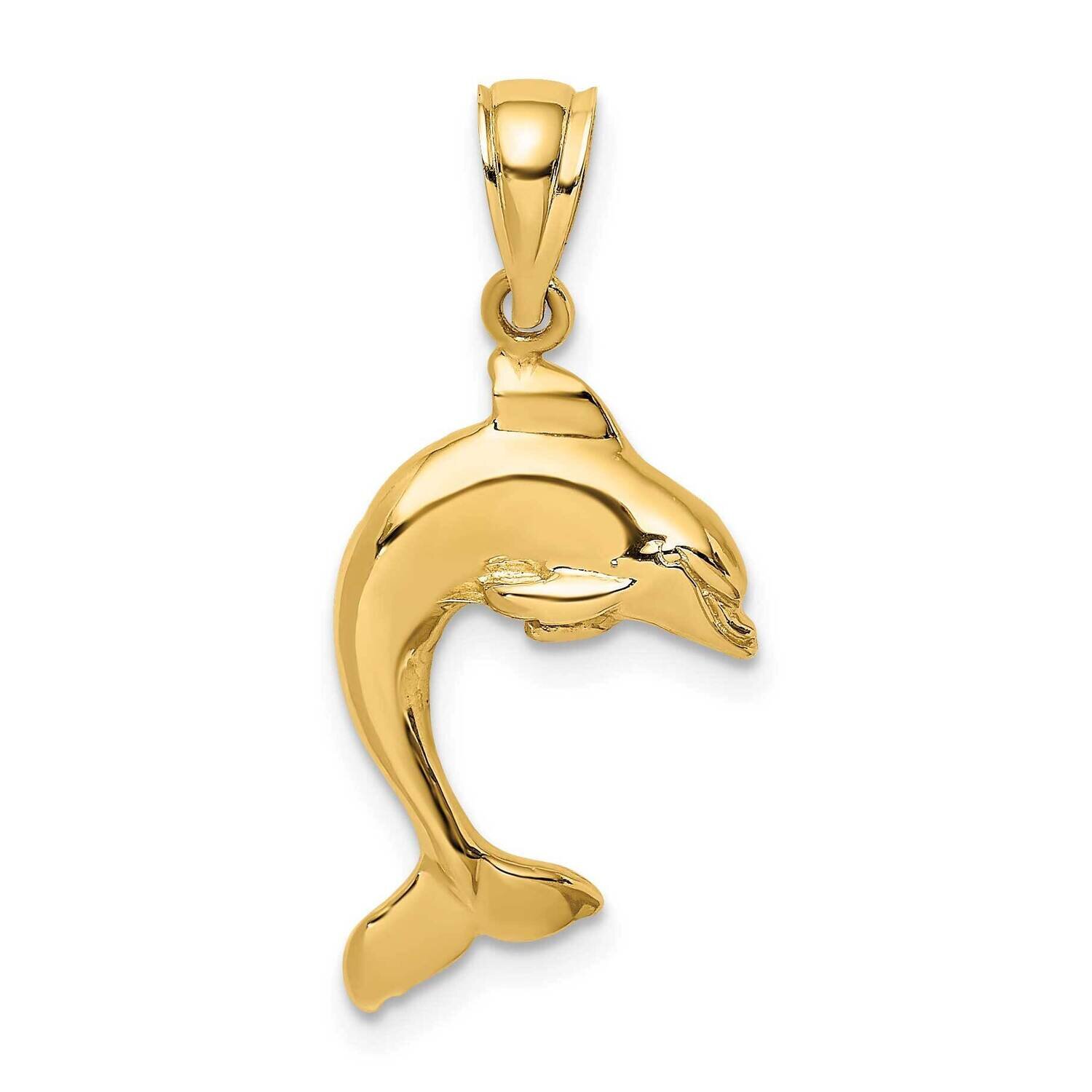 Polished Dolphin Jumping Charm 14k Gold 2-D K7419