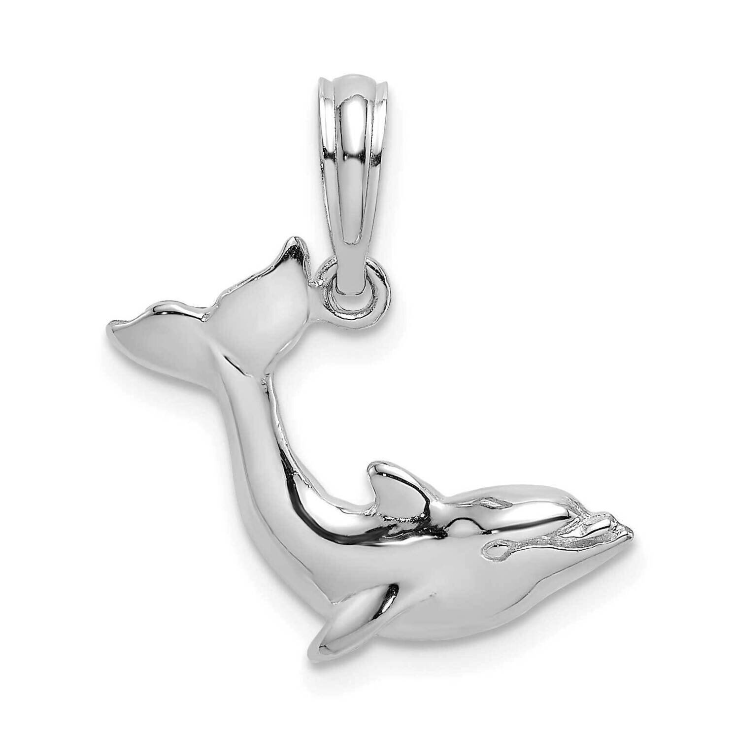 Dolphin Jumping Charm 14k White Gold Textured K7421W