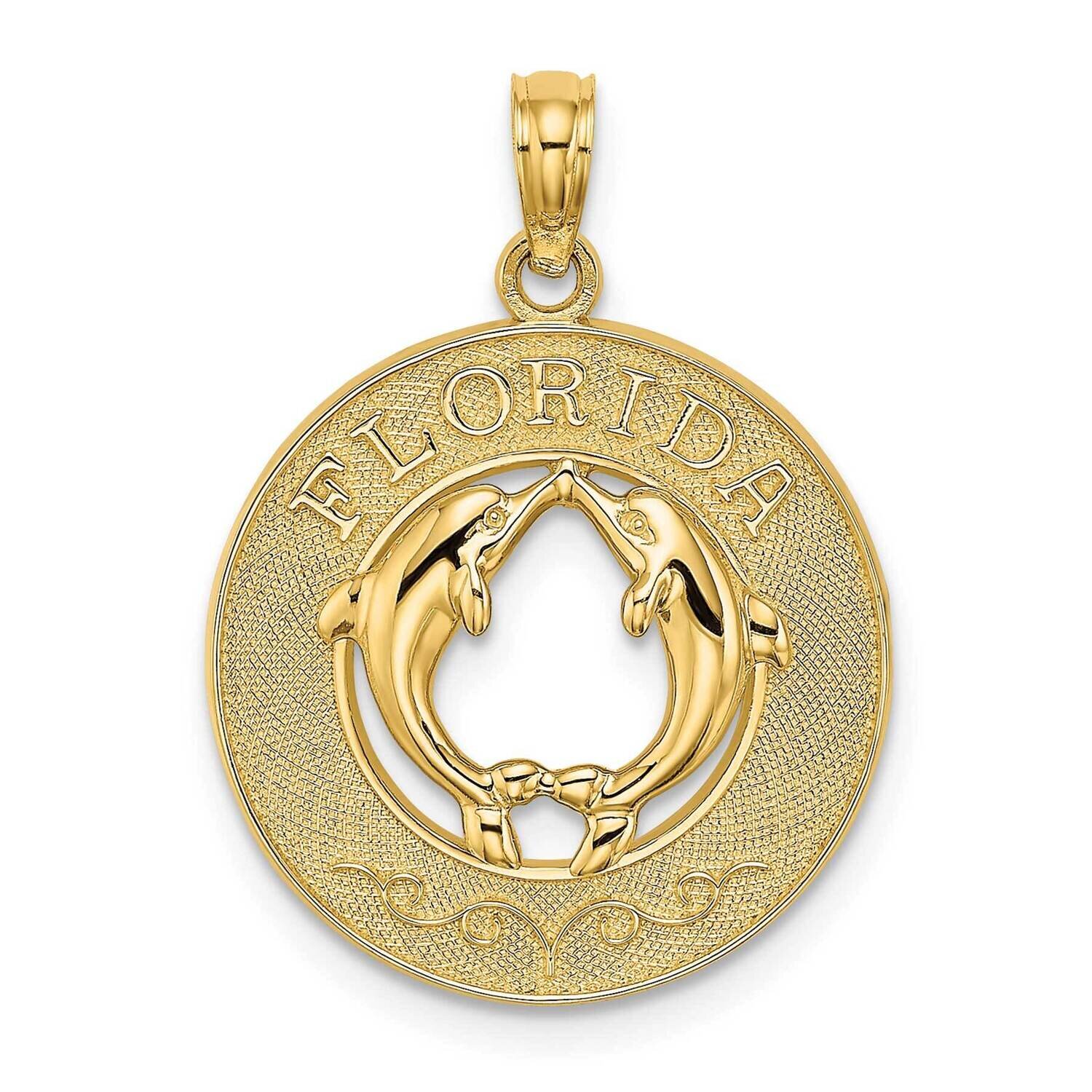 Florida On Round Frame with Dolphins Charm 14k Gold K7481, MPN: K7481, 63721811249