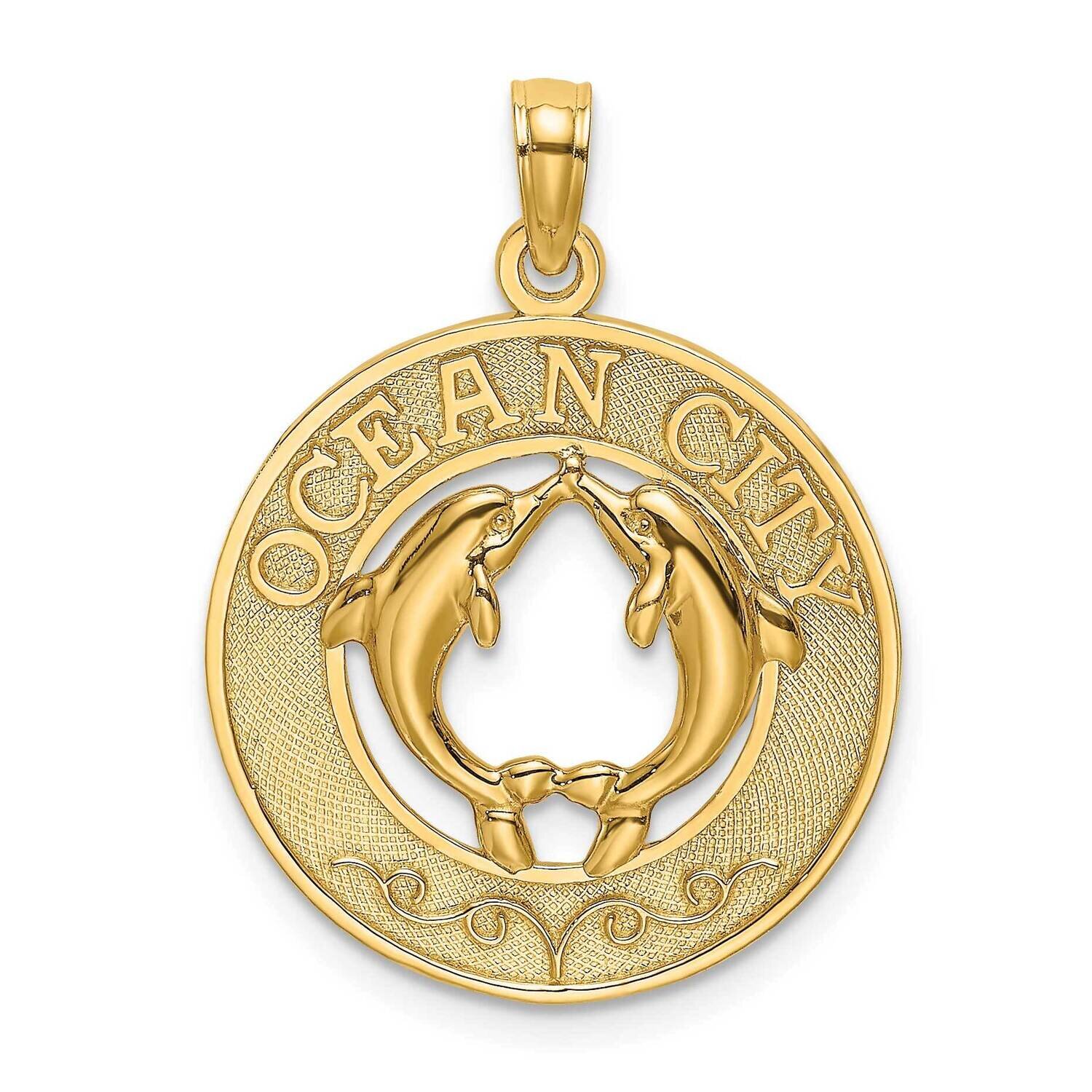Ocean City Round Frame with Dolphins Charm 14k Gold K7490, MPN: K7490, 637218122042