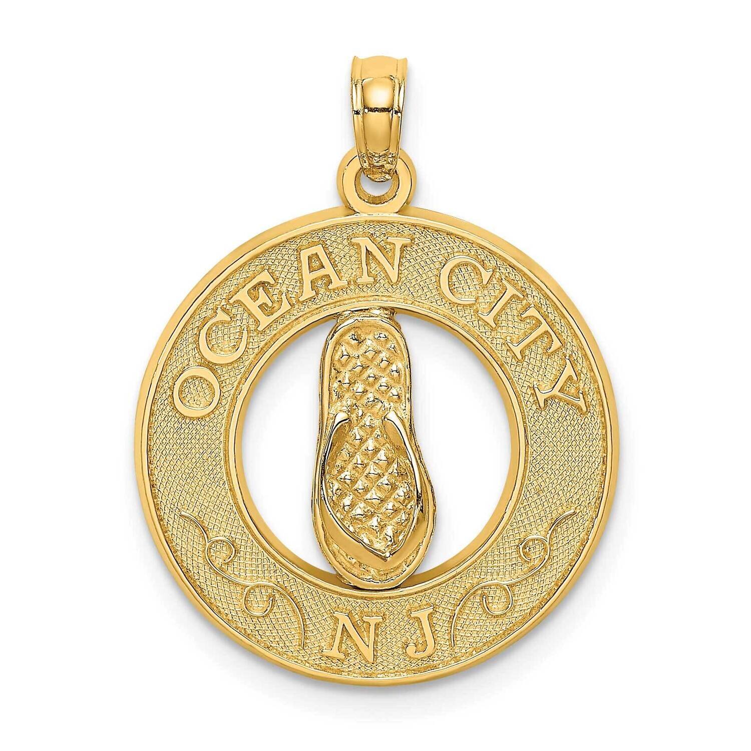Ocean City Nj Round Frame with Flip Flops Charm 14k Gold K7493, MPN: K7493, 637218112531