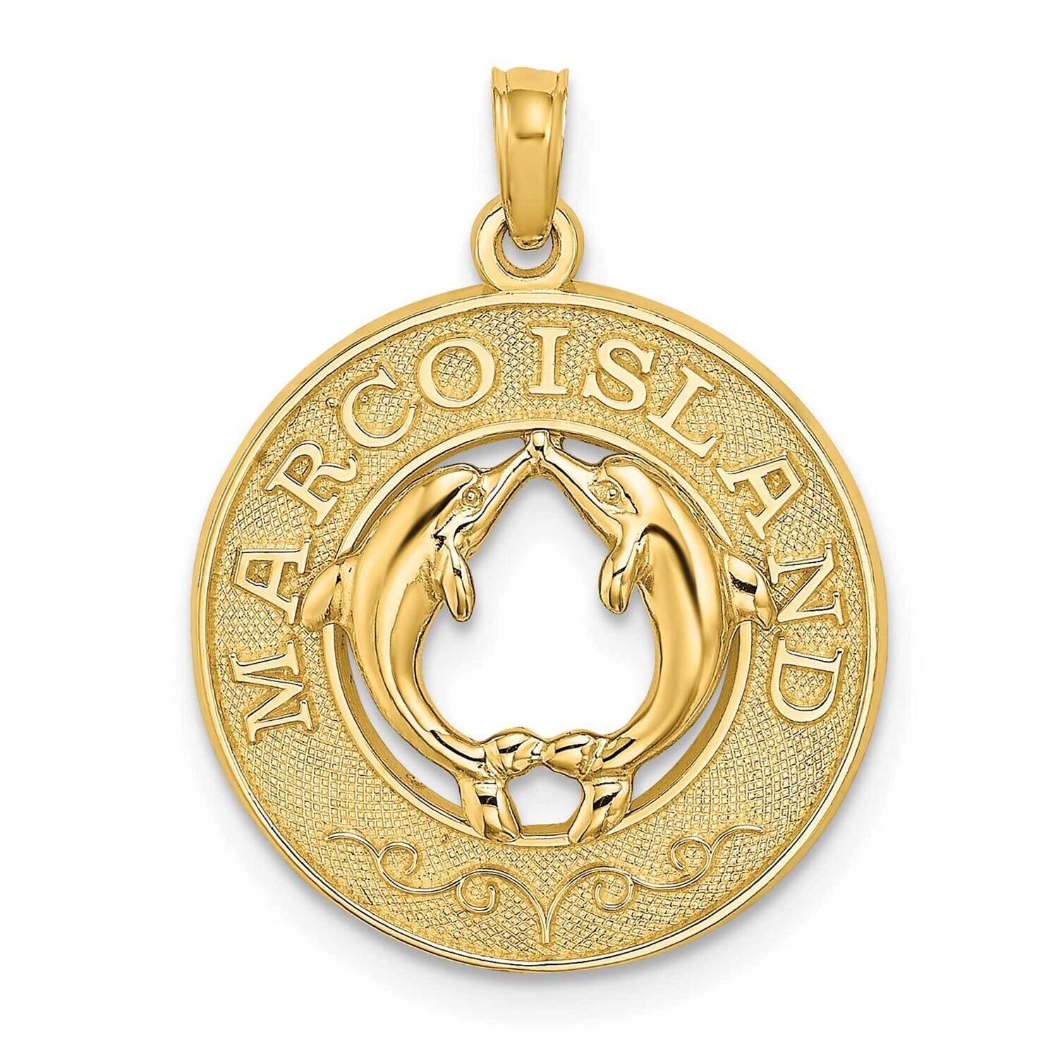 Marco Island On Round Frame with Dolphins Charm 14k Gold K7499, MPN: K7499, 637218112593