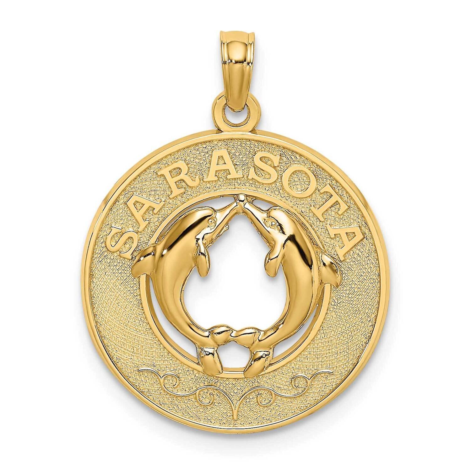 Sarasota Round Frame with Dolphins Charm 14k Gold K7502, MPN: K7502, 637218112616