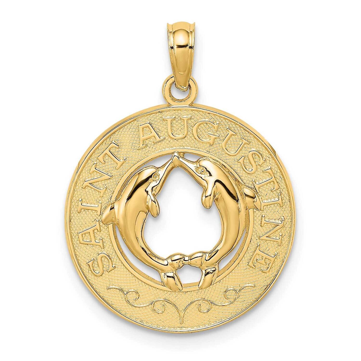Saint Augustine On Round with Dolphins Charm 14k Gold K7506, MPN: K7506, 637218112654