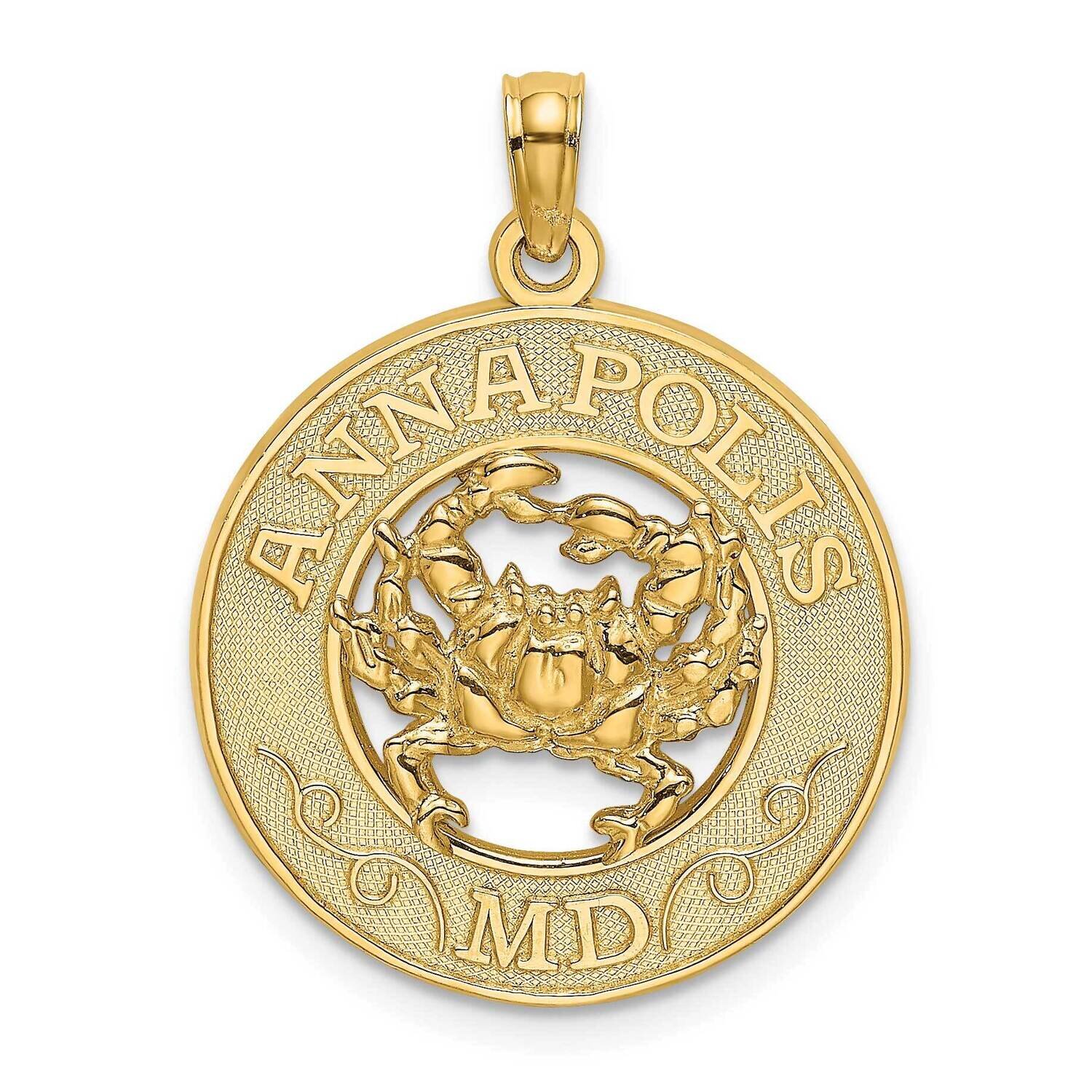 Annapolis Md Round Frame with Crab Charm 14k Gold K7508, MPN: K7508, 637218112678